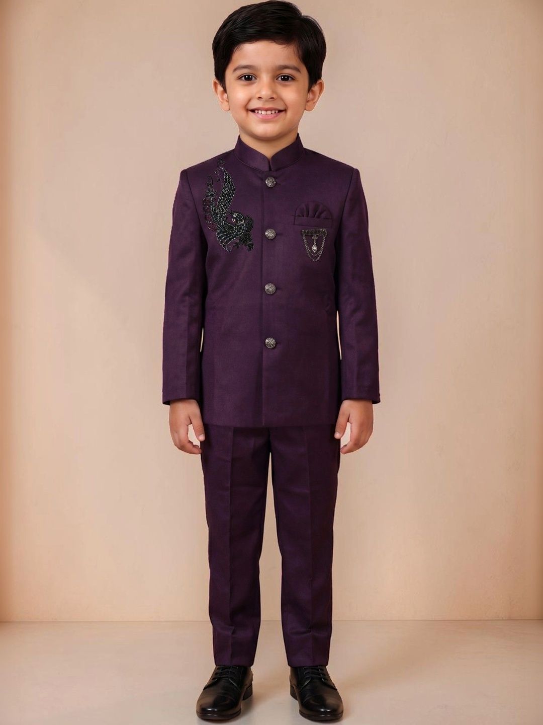 BT DEZINES Self Design Mandarin Collar 2 Piece Suits-image-18
