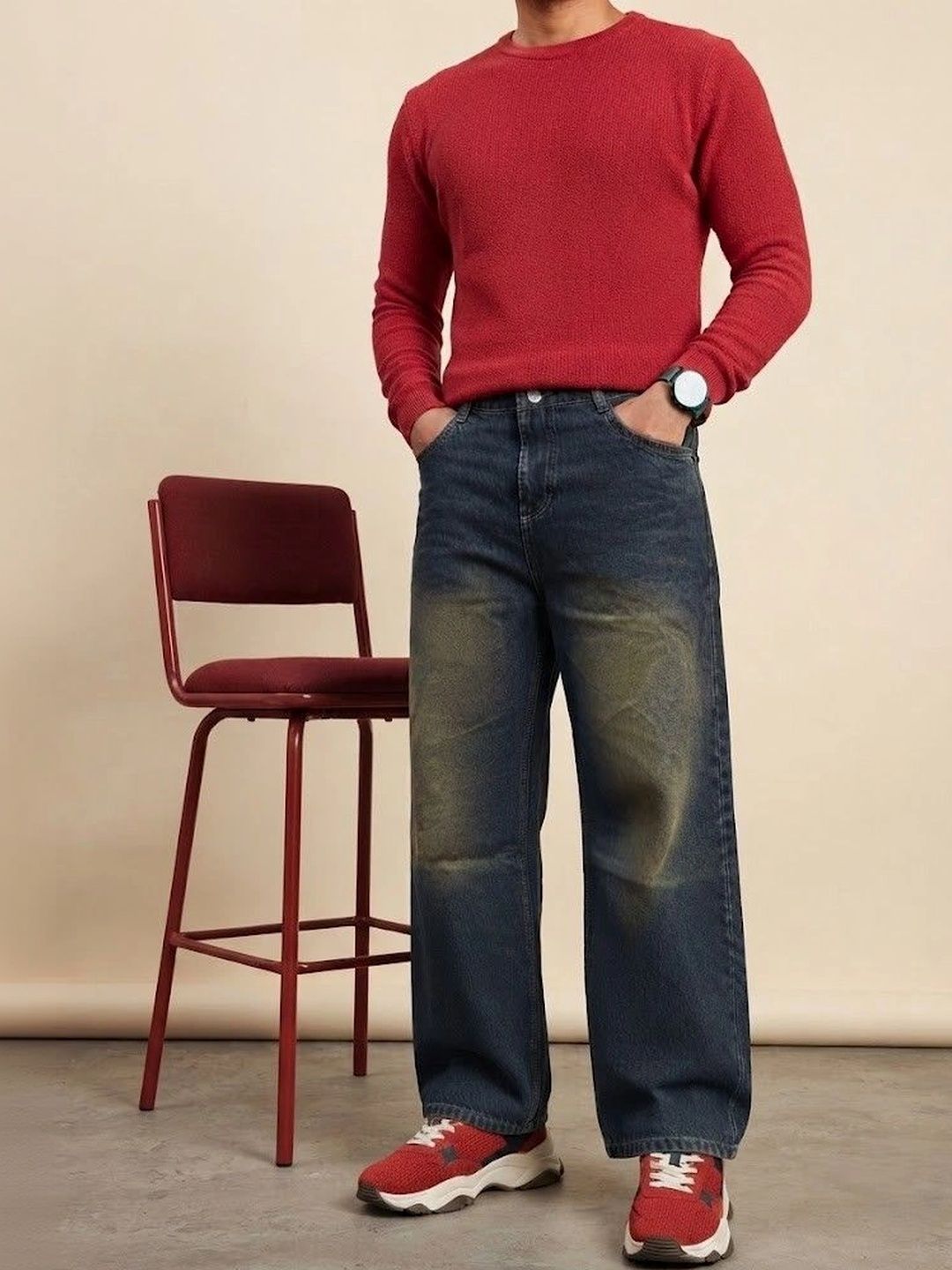Niffar Fashion Men Wide Leg Mid-Rise Light Fade Jeans-picture-49
