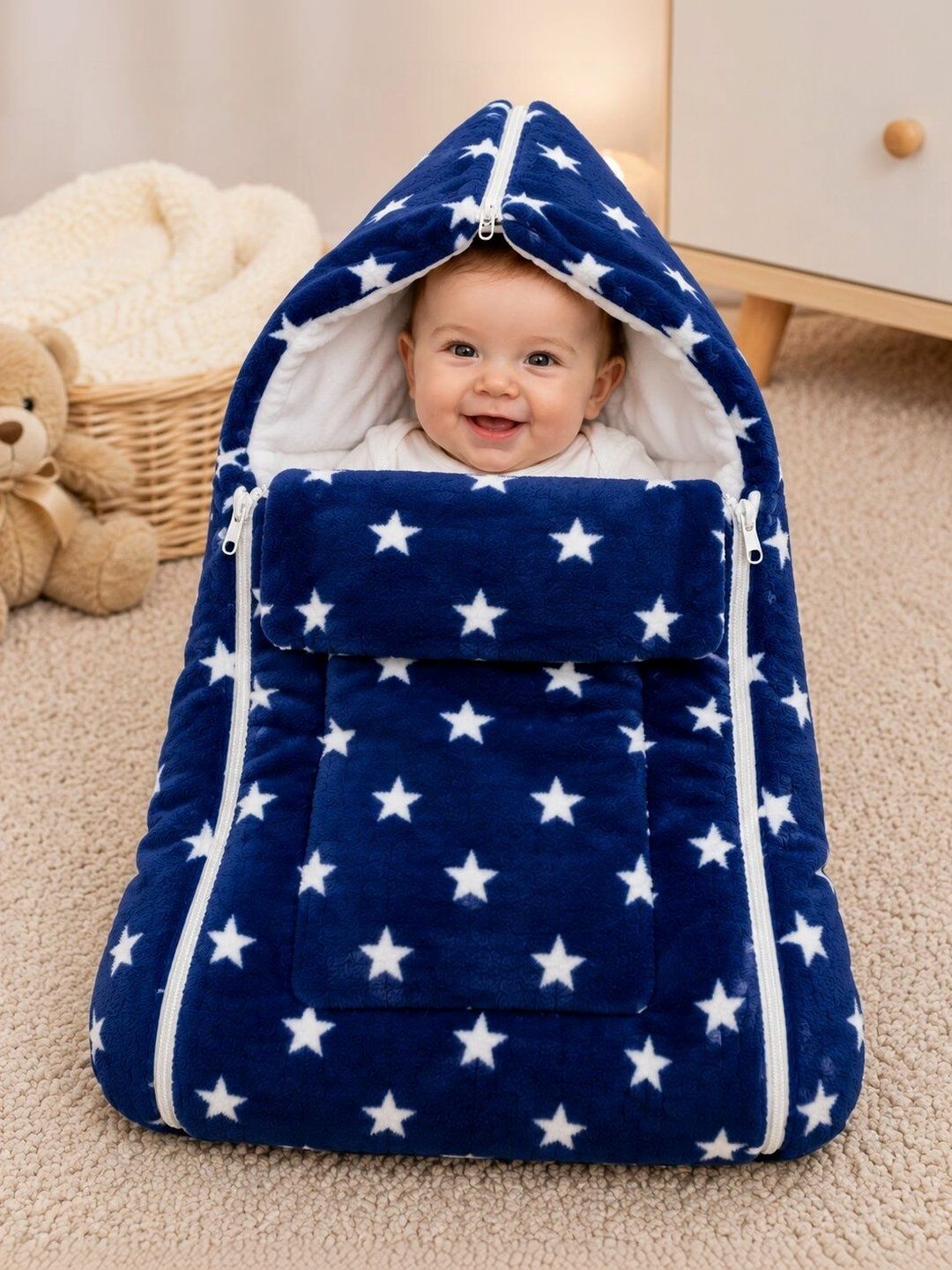 TRUDO Navy Blue Geometric Fleece 210 GSM Pram-image-22