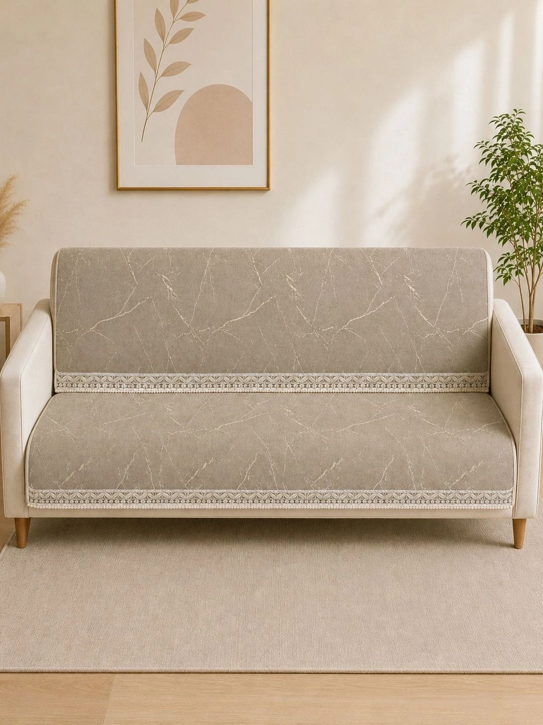 Aura Beige Printed 2 Piece Sofa Cover Without Arms-picture-12