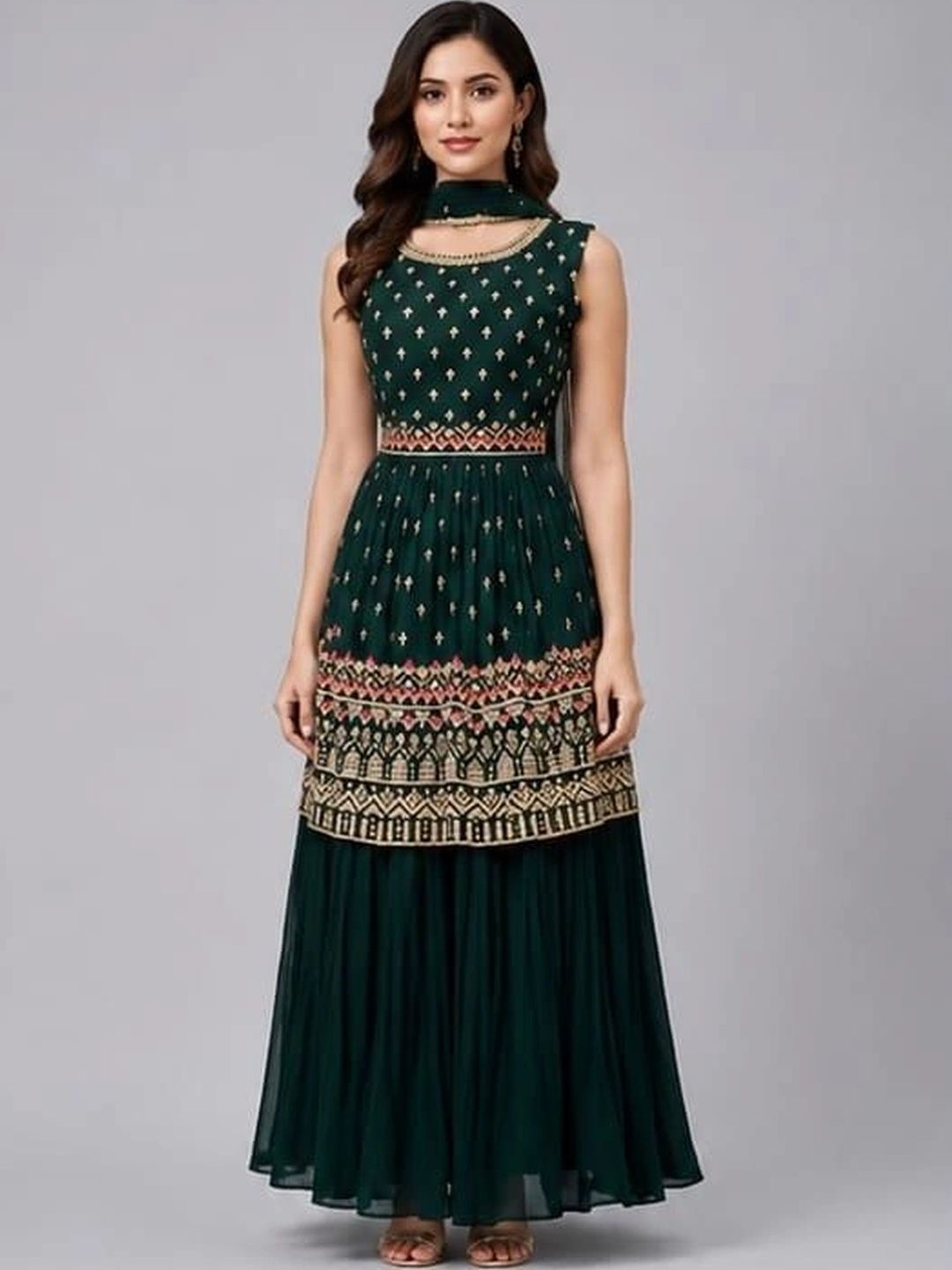 Sanwari Embroidered Thread Work Ready to Wear Lehenga & Blouse Taping-image-43