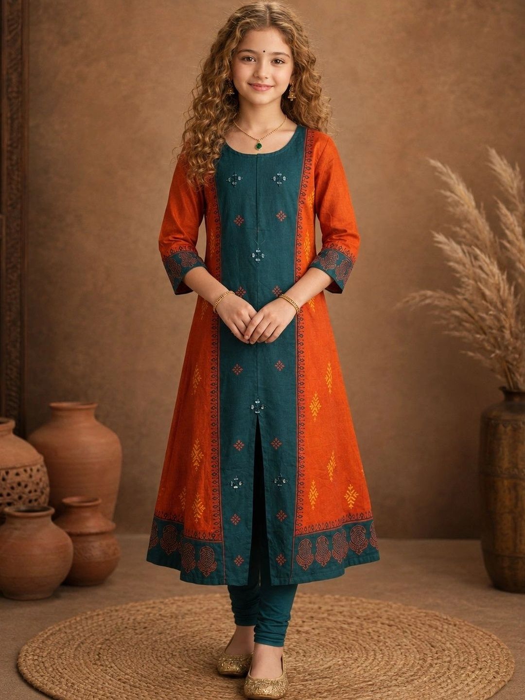 BAESD Girls Ethnic Motifs Printed Thread Work Kurta-picture-18