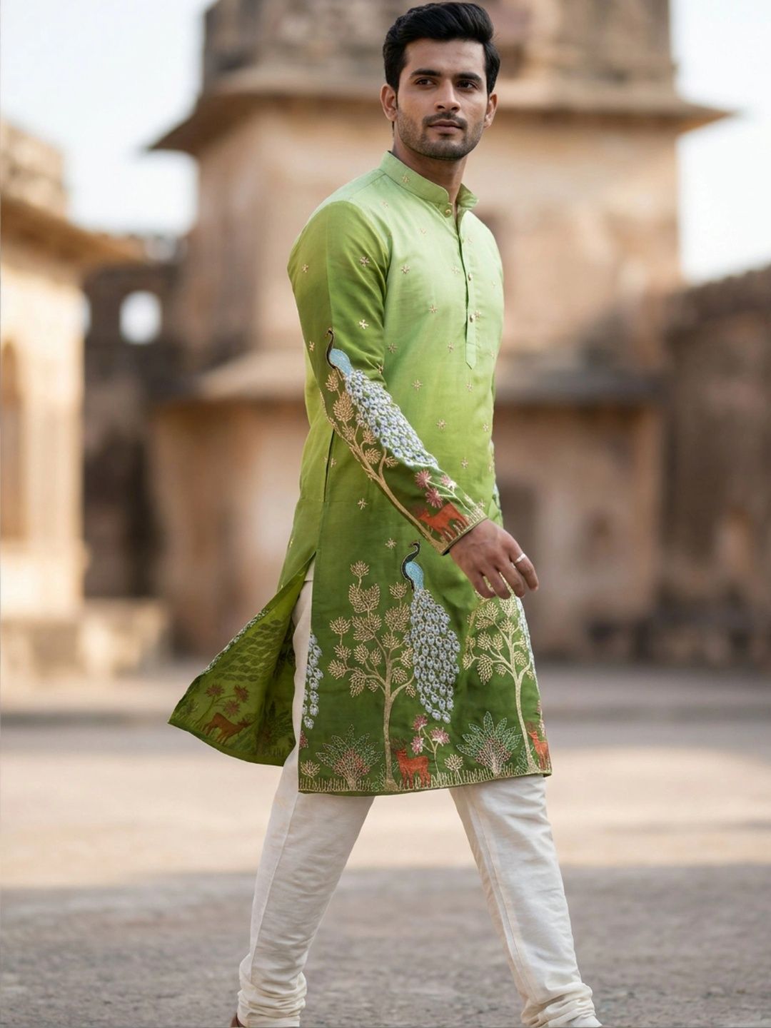 Anouk Men Ethnic Motifs Embroidered Mandarin Collar Thread Work Cotton Kurta-picture-38
