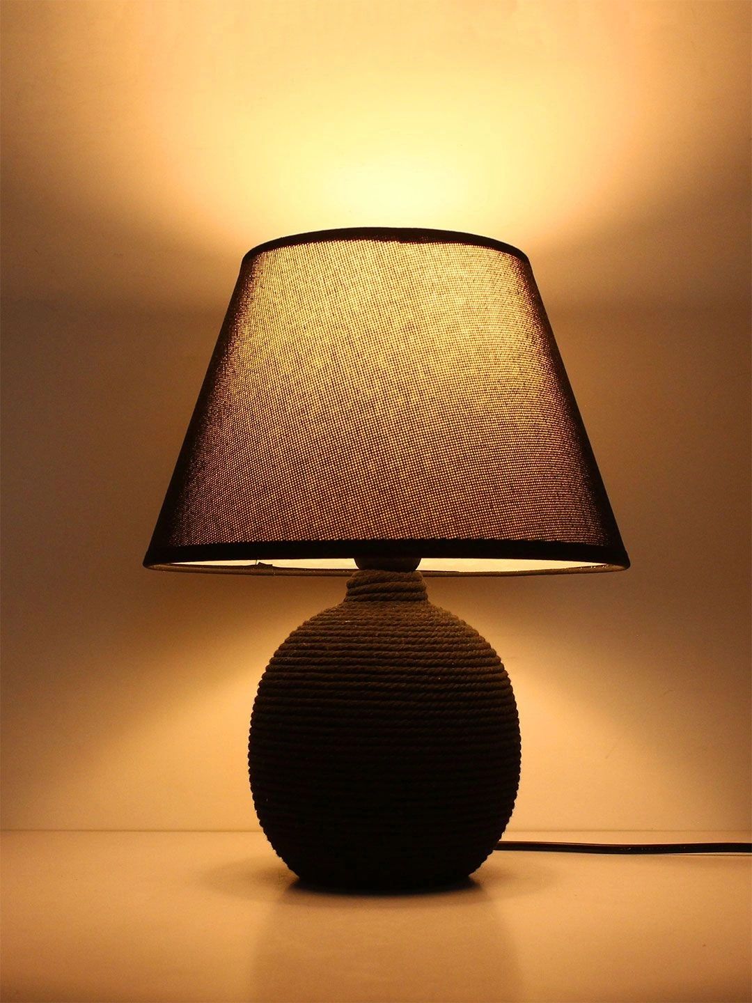 ELARE Black Textured Ceramic Contemporary Spherical Table Lamp with Bulb-image-31