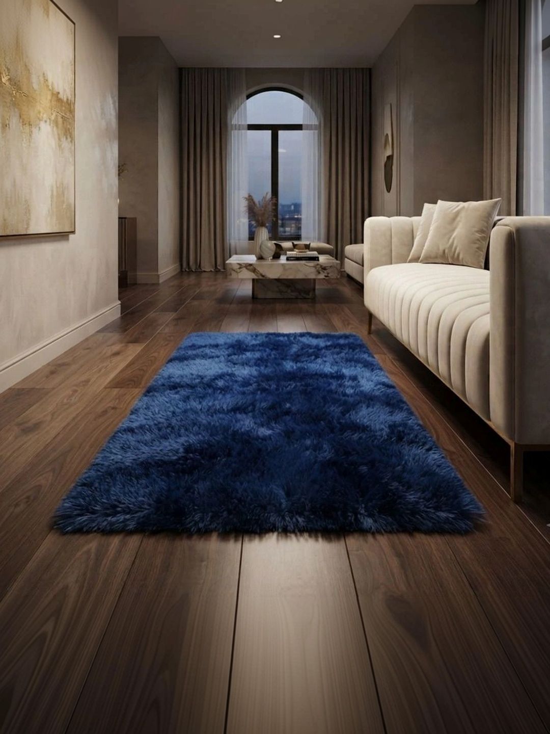 KAYNAT CARPET Blue Solid Shaggy Woollen Carpet-picture-14