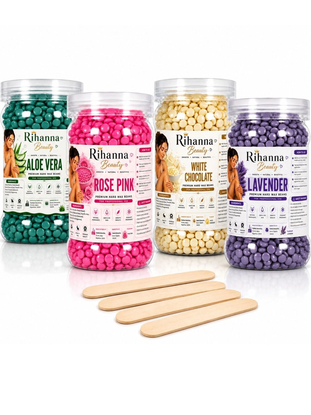 RIHANNA BEAUTY Set Of 4 Chocolate, Lavender, Rose Pink & Aloe Vera Wax Beans - 75 g Each-image-6