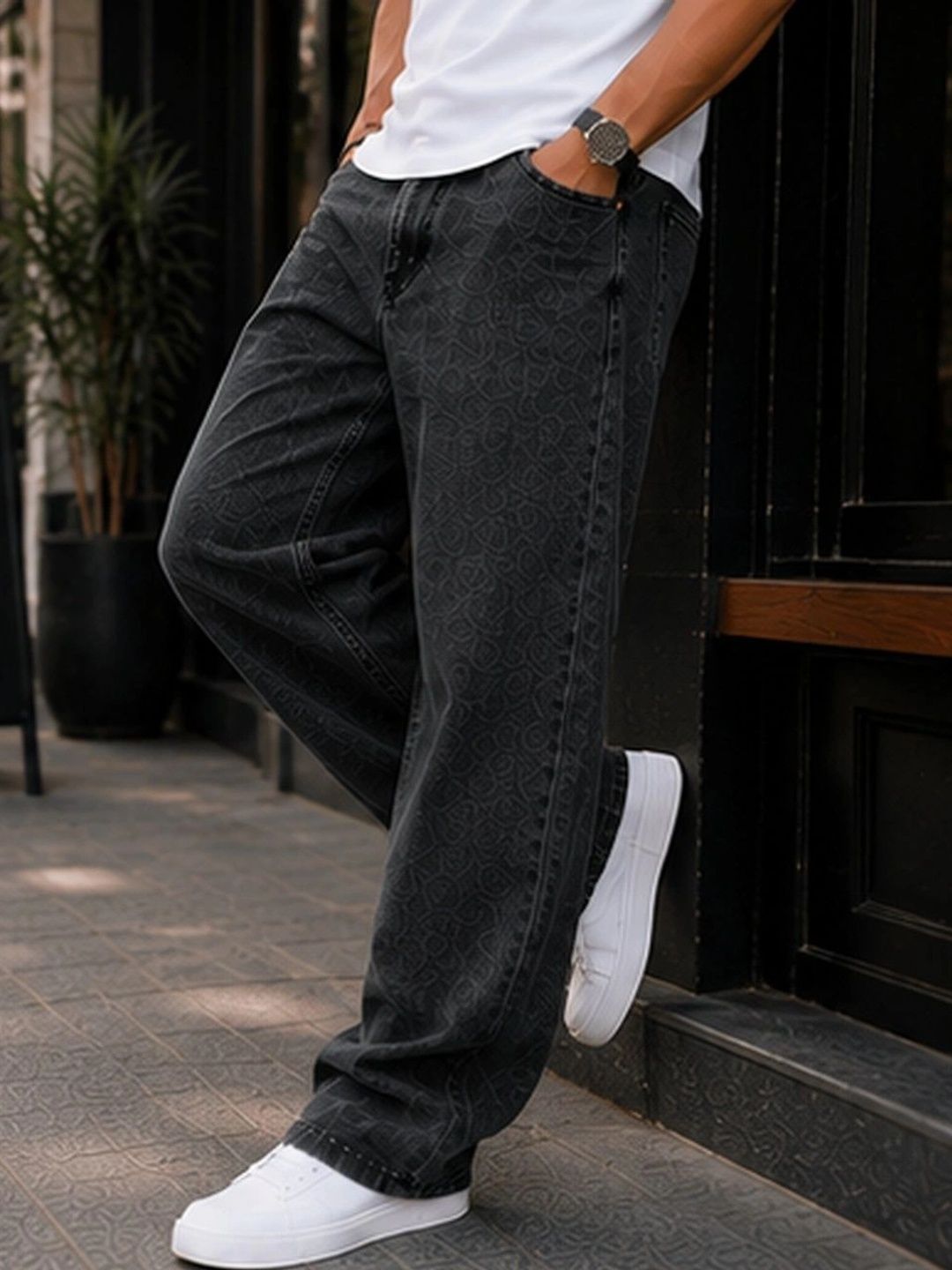MARK VIEW Men Classic Straight Fit Mid-Rise Printed Stretchable Jeans-picture-33