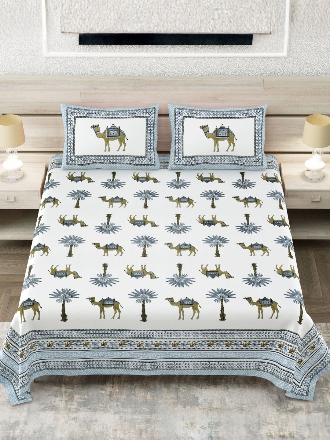 LIVING ROOTS Blue 144 TC Bedsheet with 2 Pillow Covers-image-49