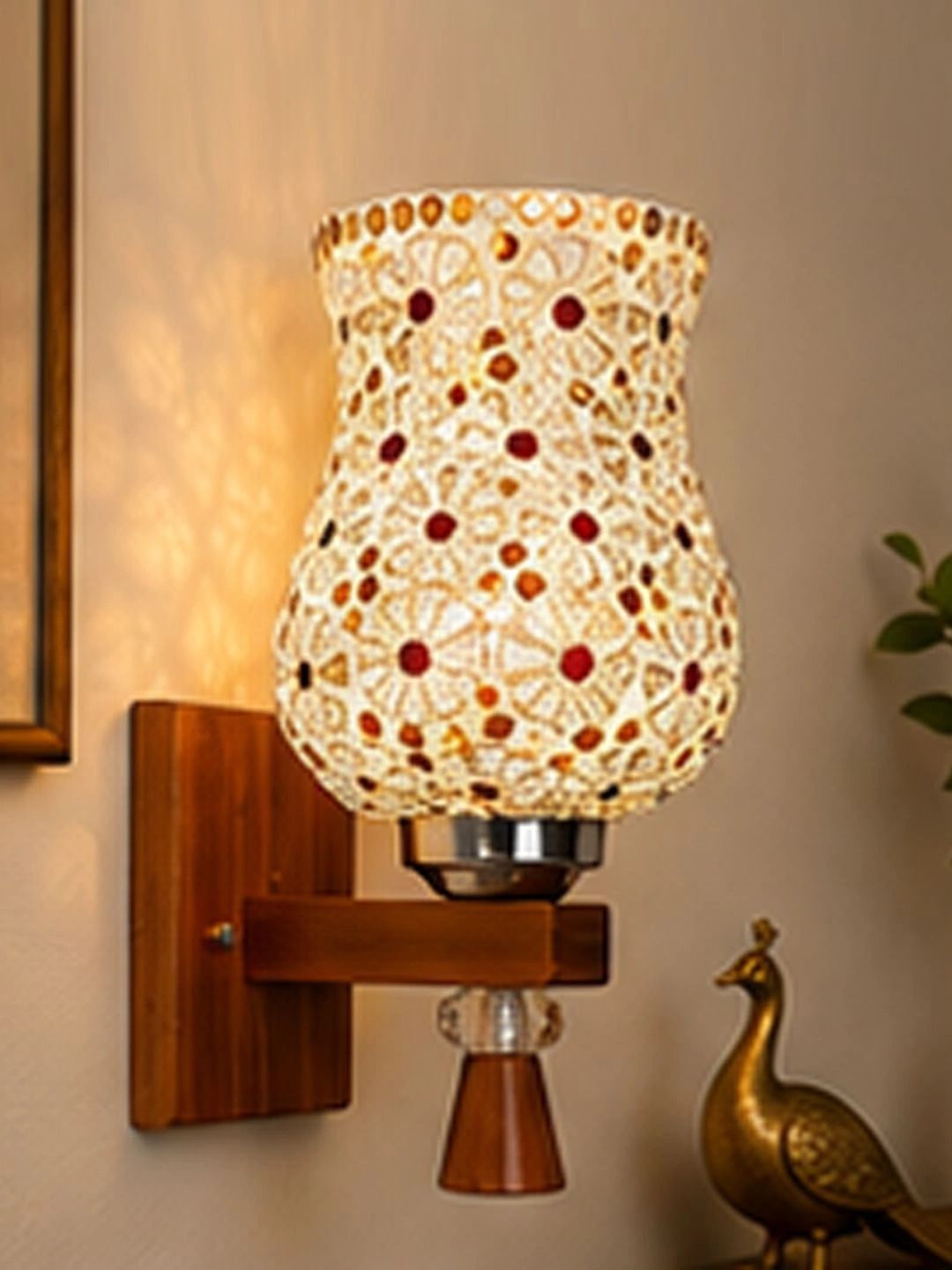 Myntra Elegant Homes Multicoloured Textured Wood Wall Lamp-image-21