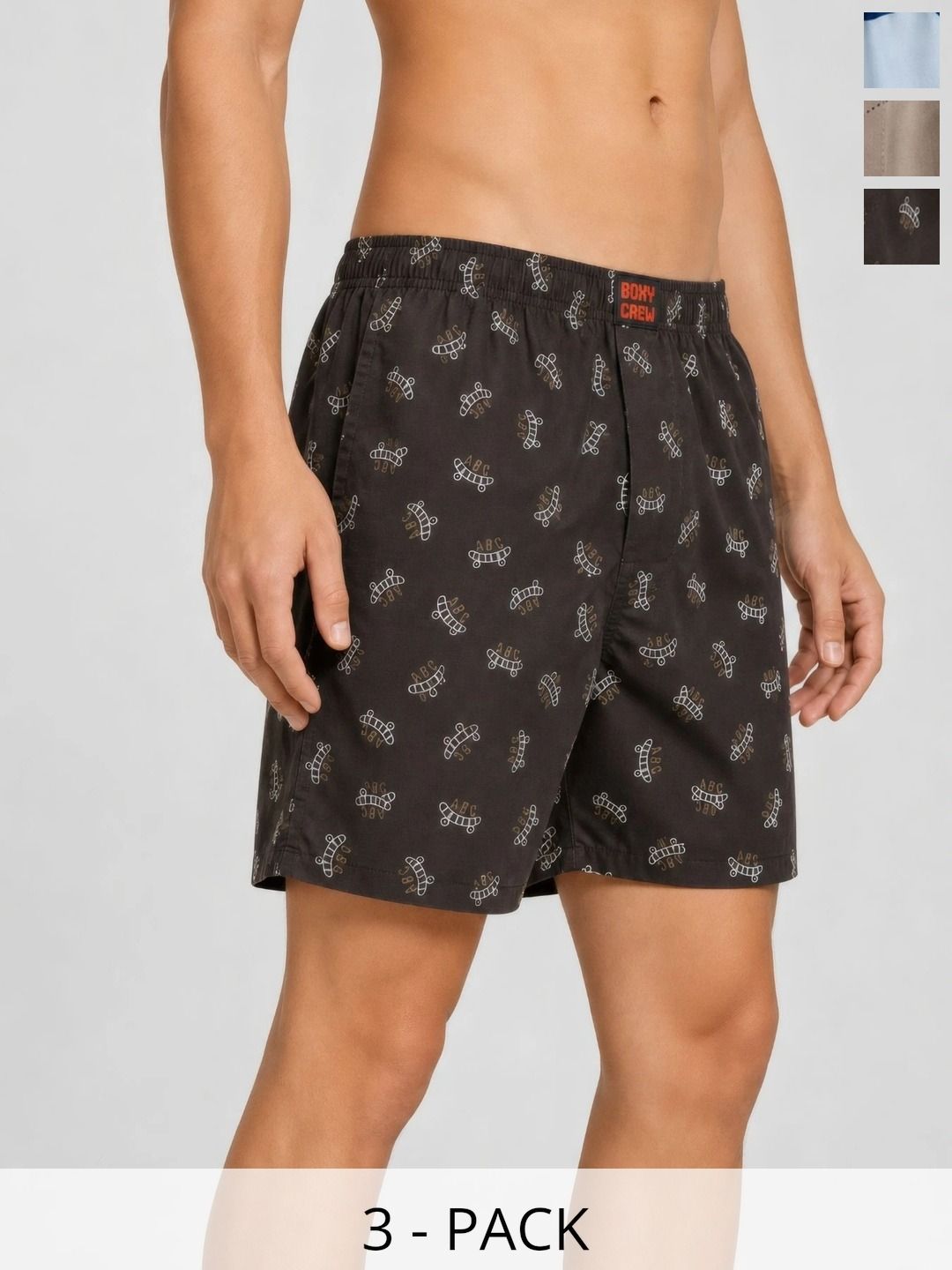 Boxy Crew Pack Of 3 Printed Pure Cotton Breathable Boxers-picture-42