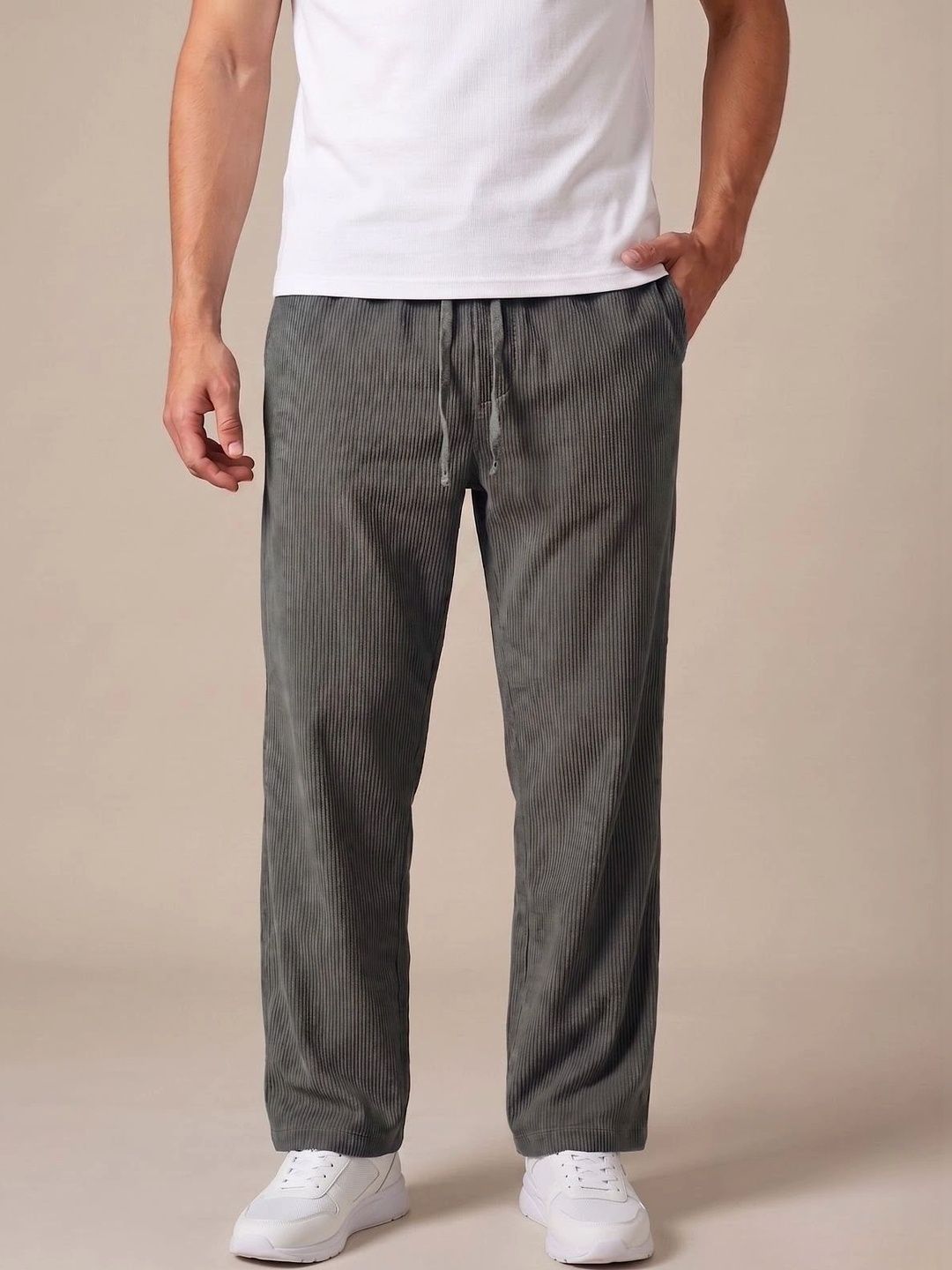 Hence Men Striped Relaxed Corduroy Trousers-picture-6