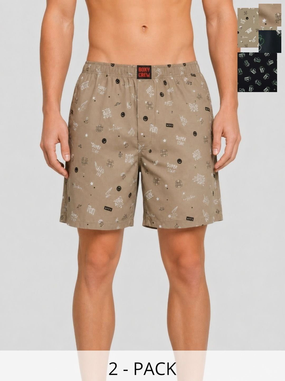 Boxy Crew Men Pack Of 2 Printed Pure Cotton Mid Rise Boxers-picture-33