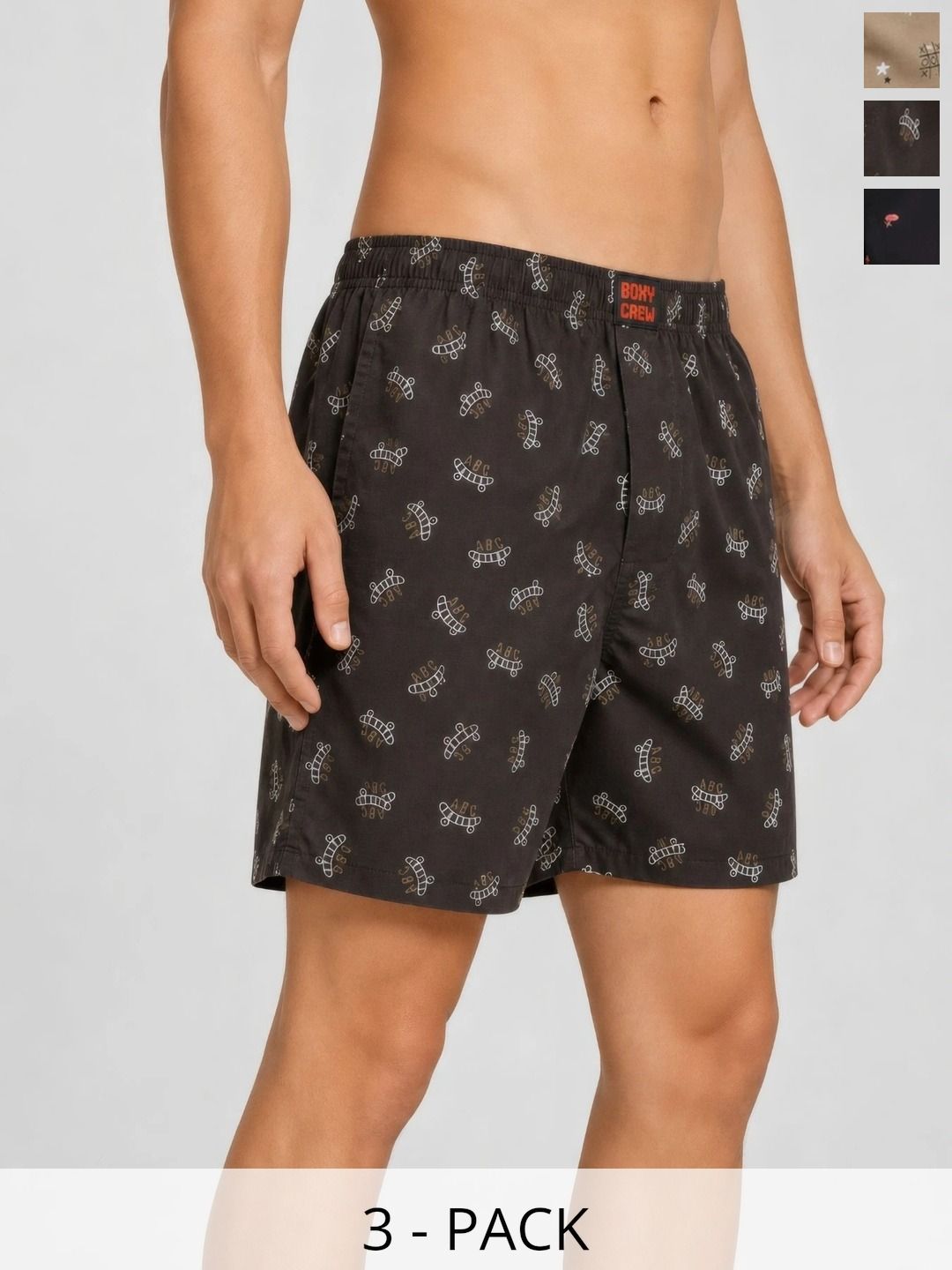 Boxy Crew Pack Of 3 Printed Pure Cotton Breathable Boxers-picture-24