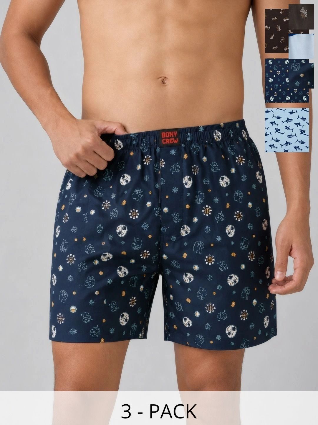 Boxy Crew Pack Of 3 Printed Pure Cotton Breathable Boxers-picture-47