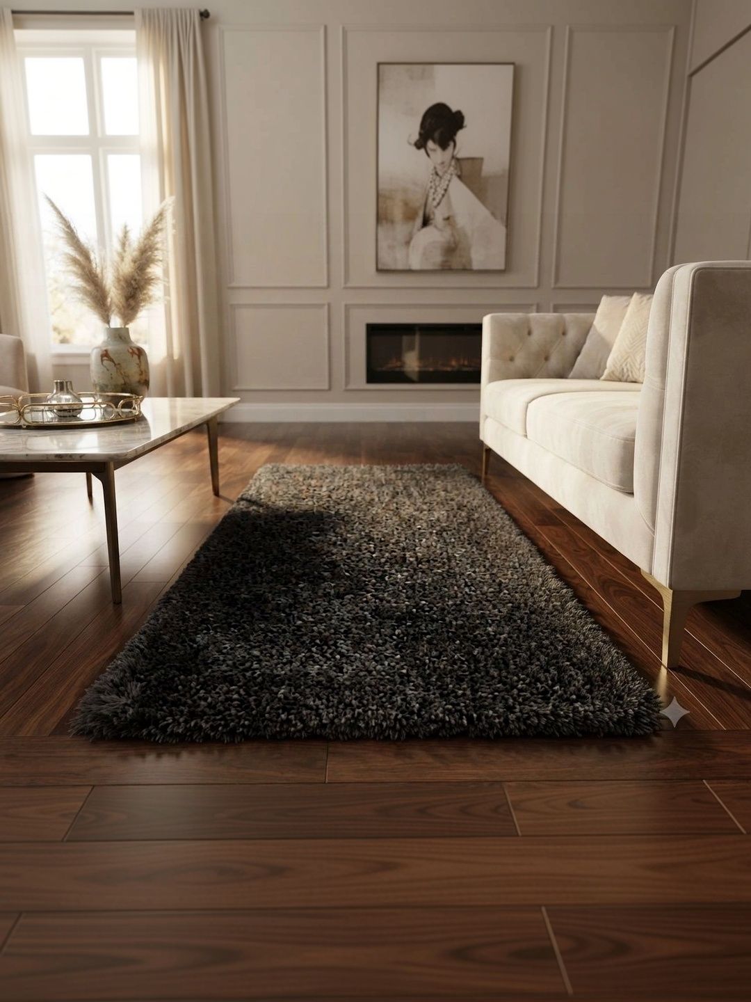 KAYNAT CARPET Grey Melange Solid Shaggy Woollen Carpet-picture-23