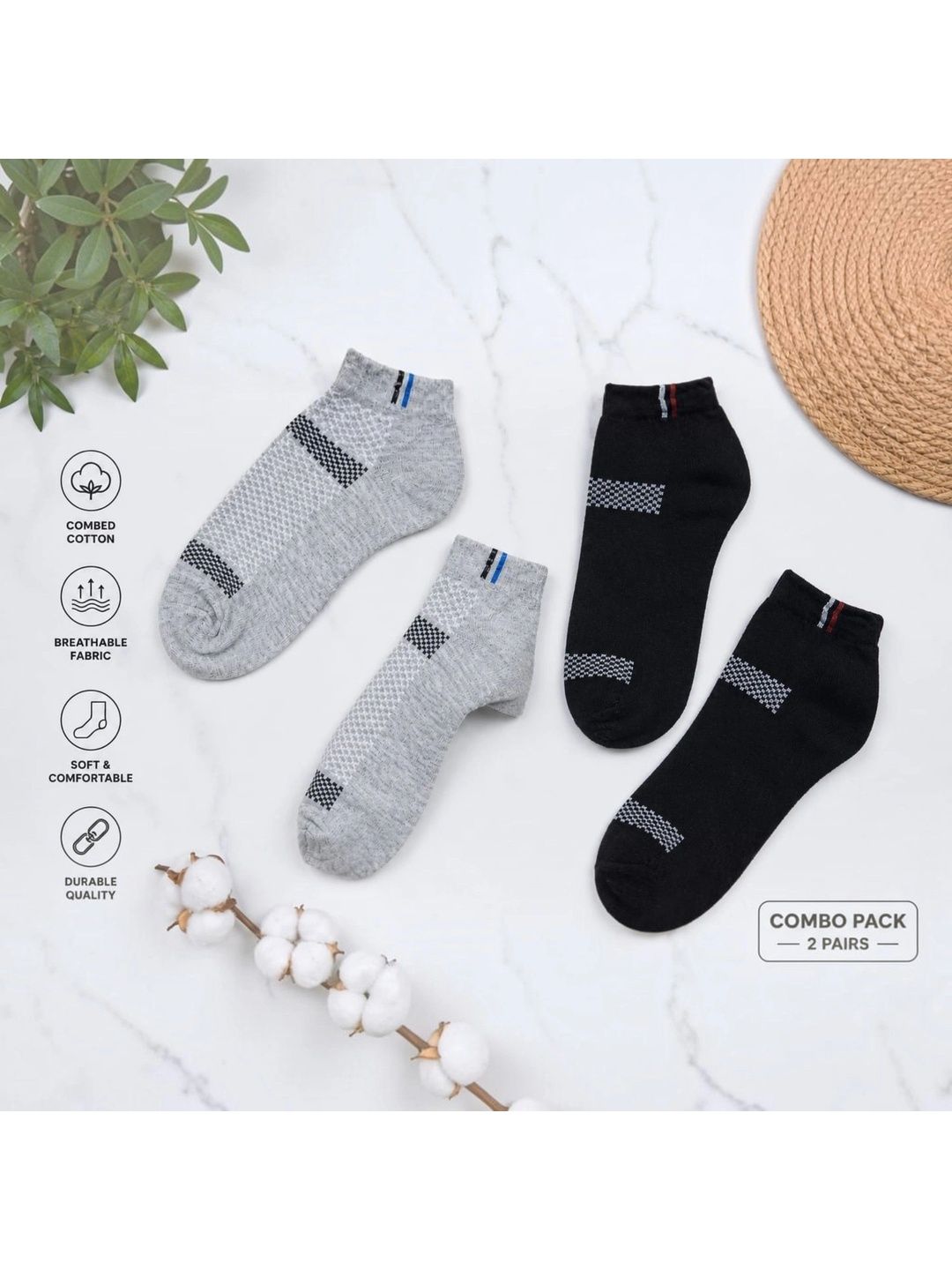 pell-mell Men Pack of 2 Cotton Assorted Patterned Ankle Length Socks-picture-22