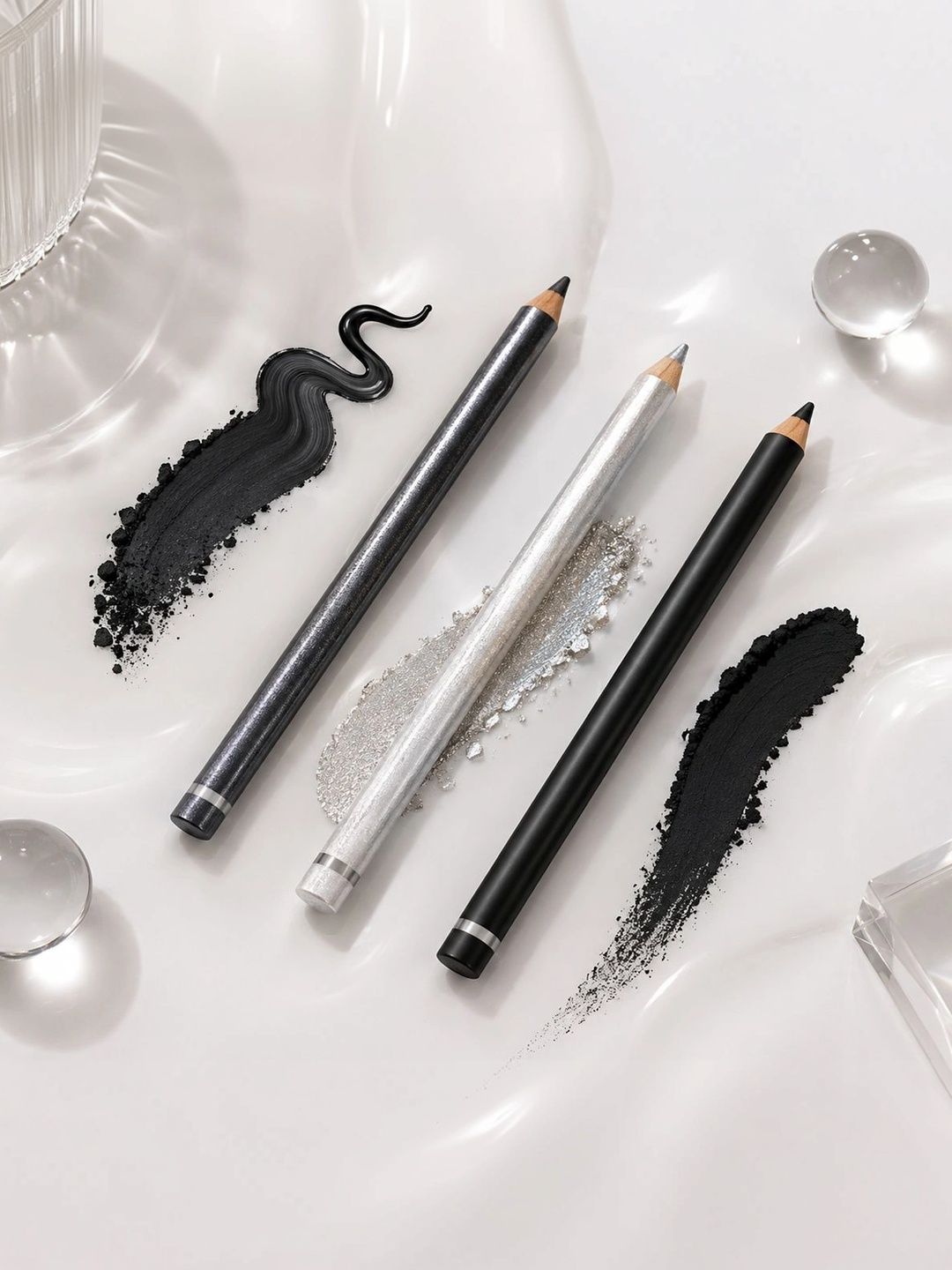 MISS ADS Set Of 3 Long Lasting Eye Pencil - 2 g Each - Black - White Glitter - Matte Black-picture-17