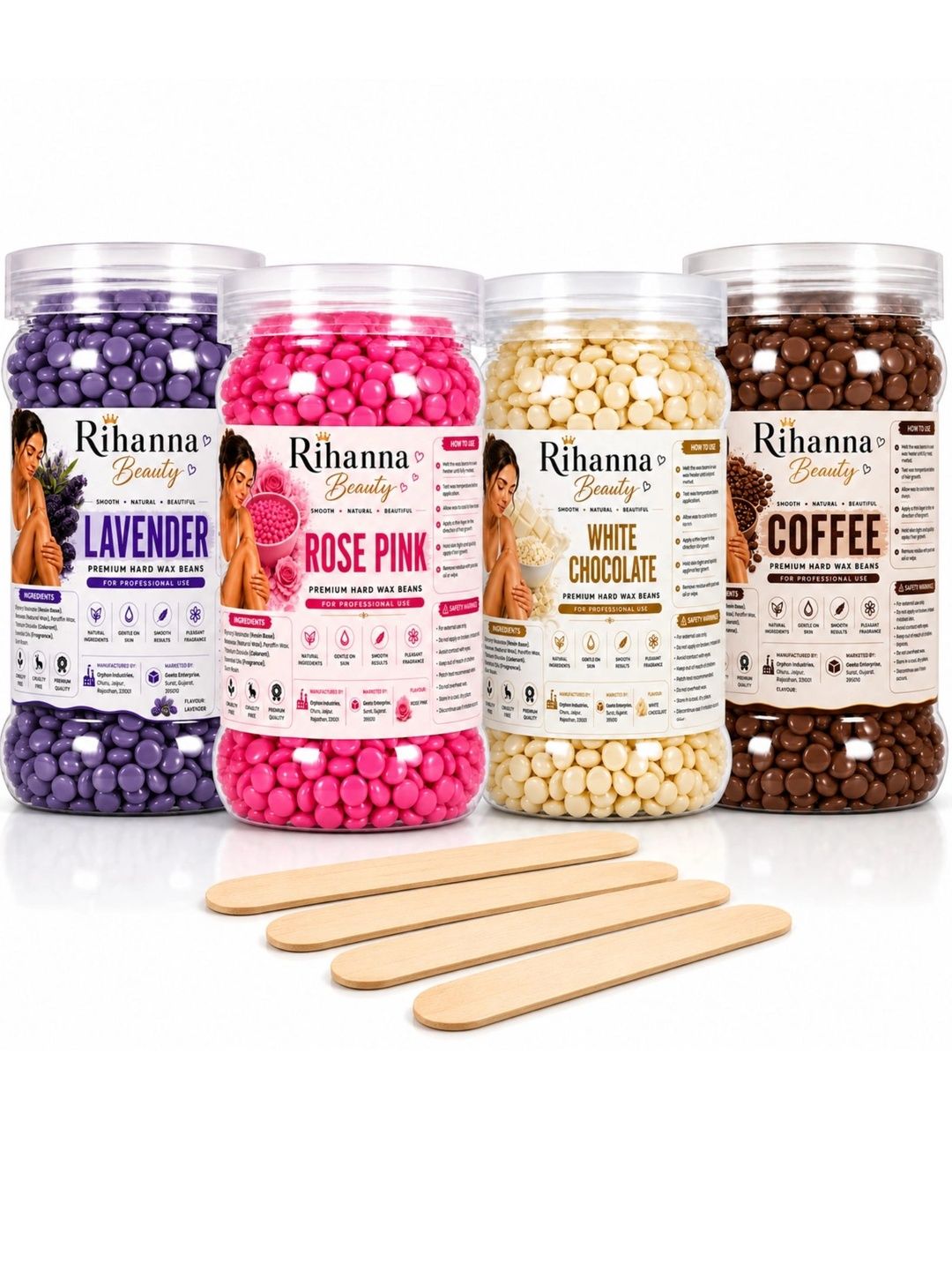 RIHANNA BEAUTY Set Of 4 Rose Pink, Chocolate, Lavender & Coffee Hard Wax Beans 75 g Each-image-5