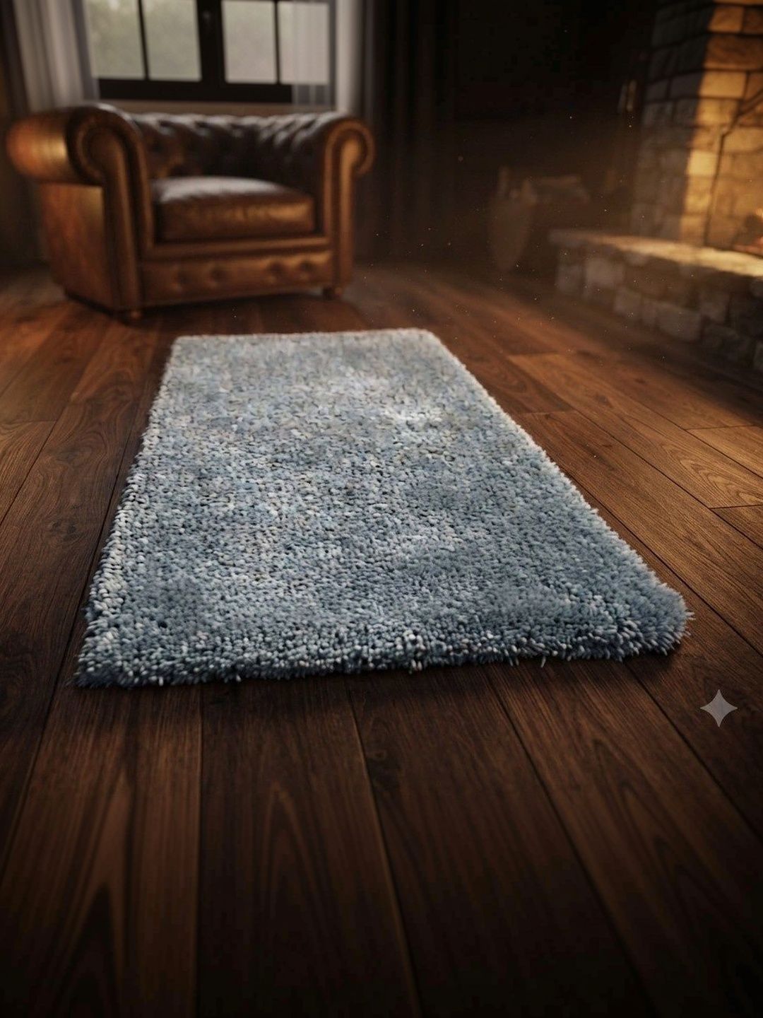 KAYNAT CARPET Turquoise Blue Solid Shaggy Woollen Carpet-image-22