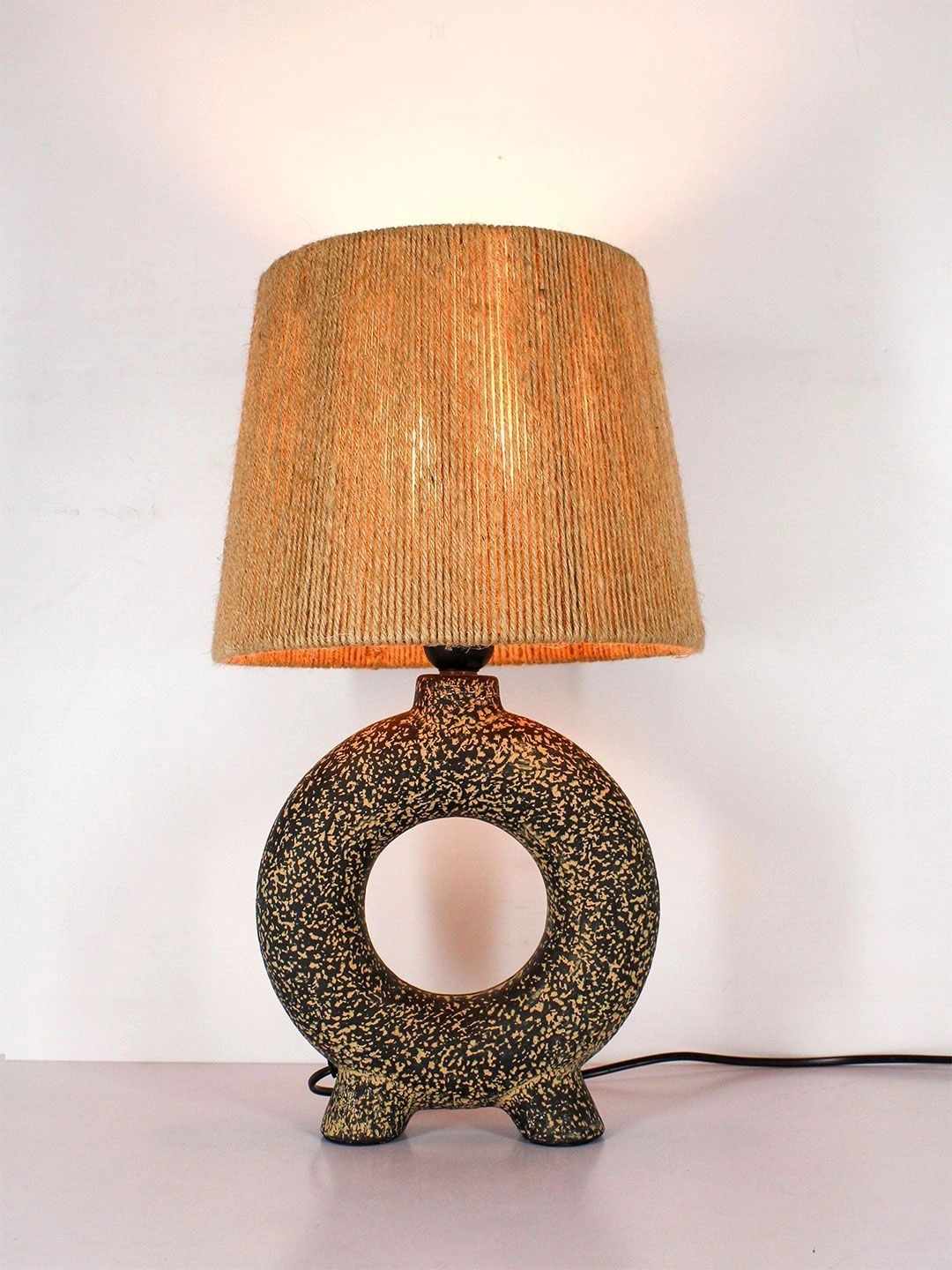 ELARE Black Textured Ceramic Contemporary Abstract Shaped Table Lamp with Bulb-image-45