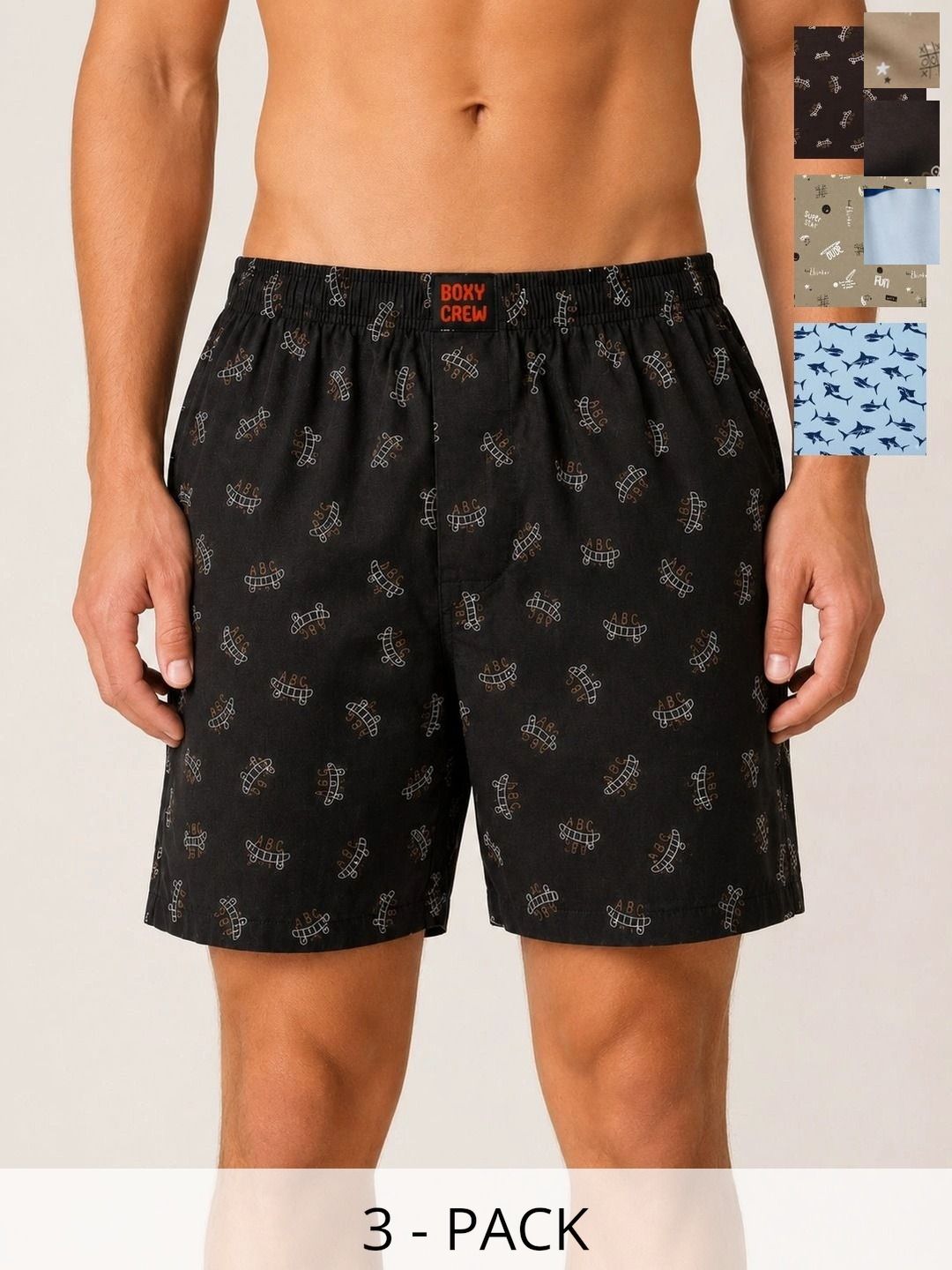 Boxy Crew Men ack Of 3 Printed Pure Cotton Breathable Boxers-picture-26