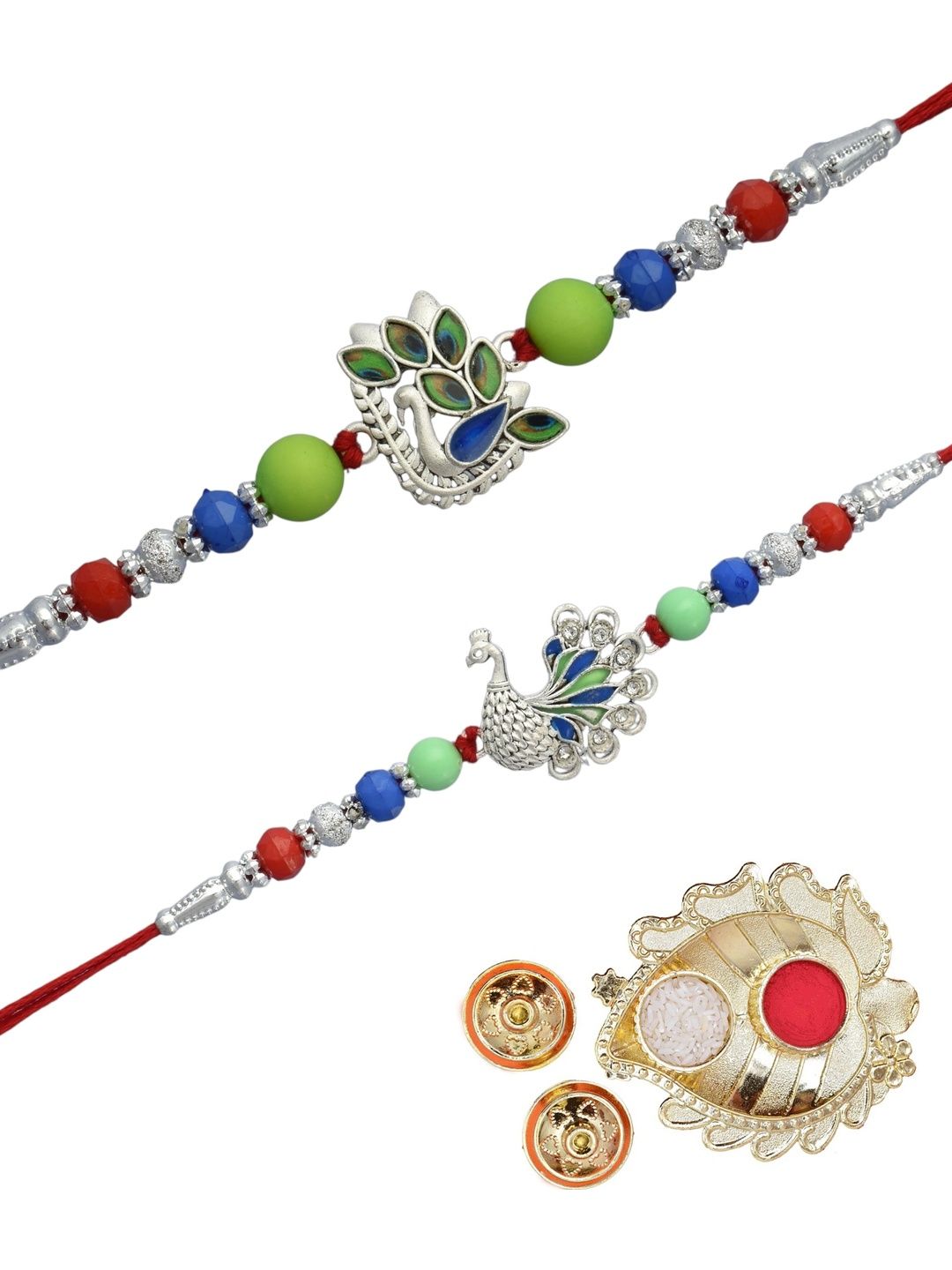 MEIRA JEWELLERY 2-Pcs Silver Plated Rakhi Thali Greeting Card & Roli Chawal-picture-50