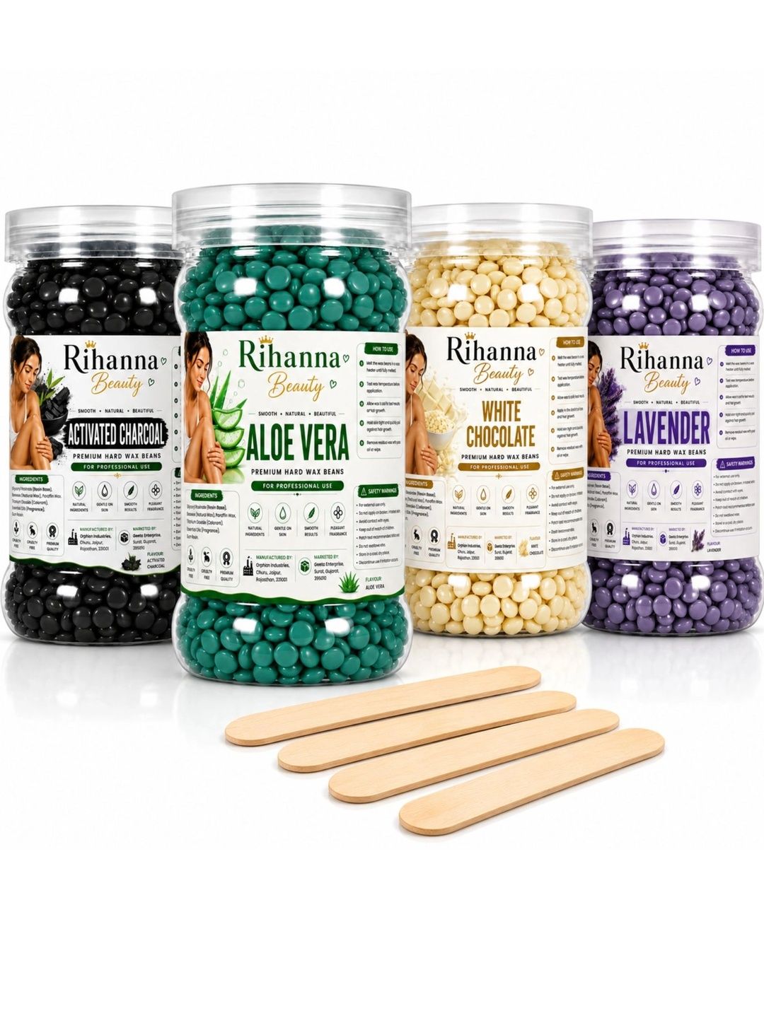 RIHANNA BEAUTY Set Of 4 Lavender, Charcoal, Aloe & Chocolate Hard Wax Beans - 75 g Each-image-19