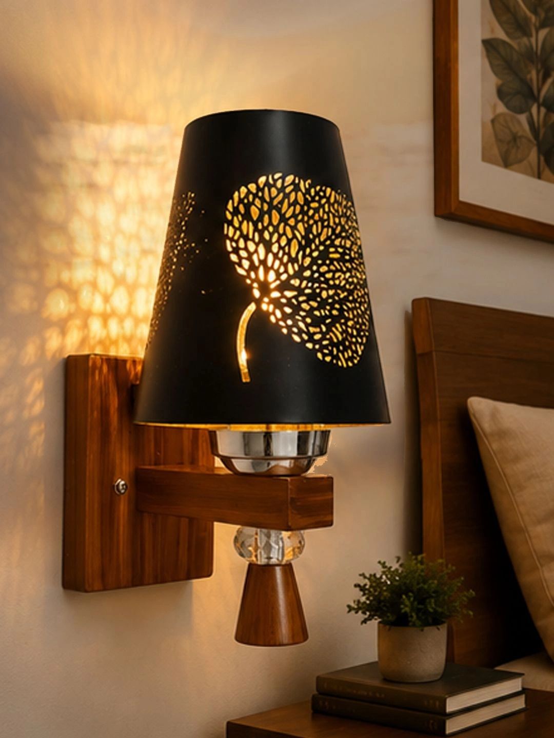 Myntra Elegant Homes Black Wood Contemporary Frustum Shaped Wall Lamp-picture-38