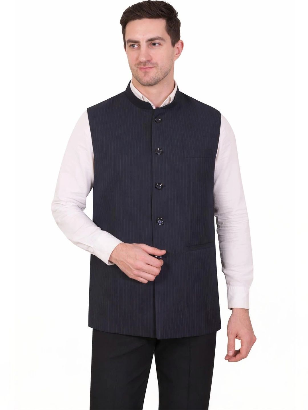 GRACYSHADE Striped Mandarin CollarNehru Jackets-picture-10
