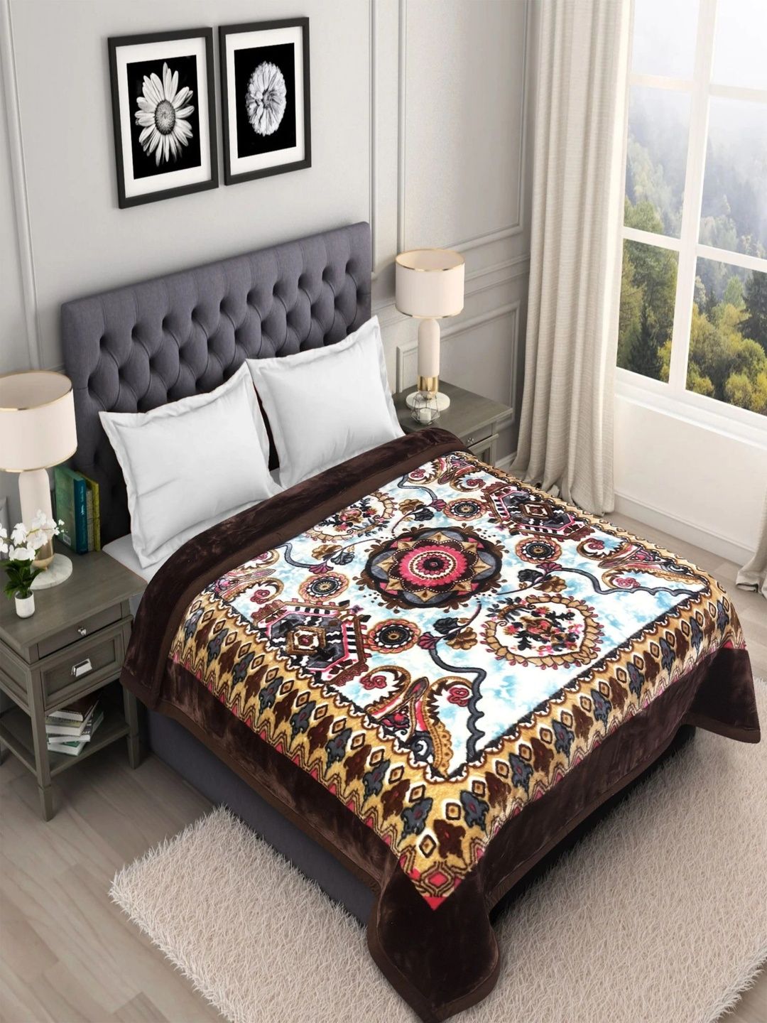 Signature Beige Ethnic Motifs Mink Heavy Winter Blanket-image-21
