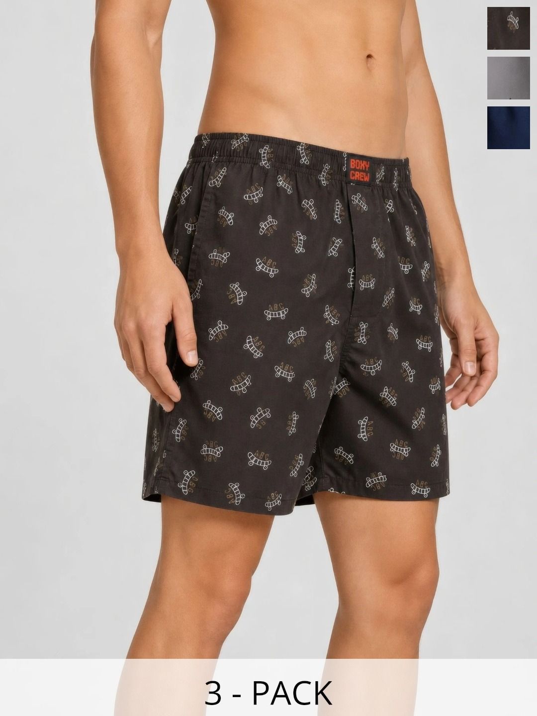 Boxy Crew Pack Of 3 Printed Pure Cotton Mid Rise Boxers-picture-23