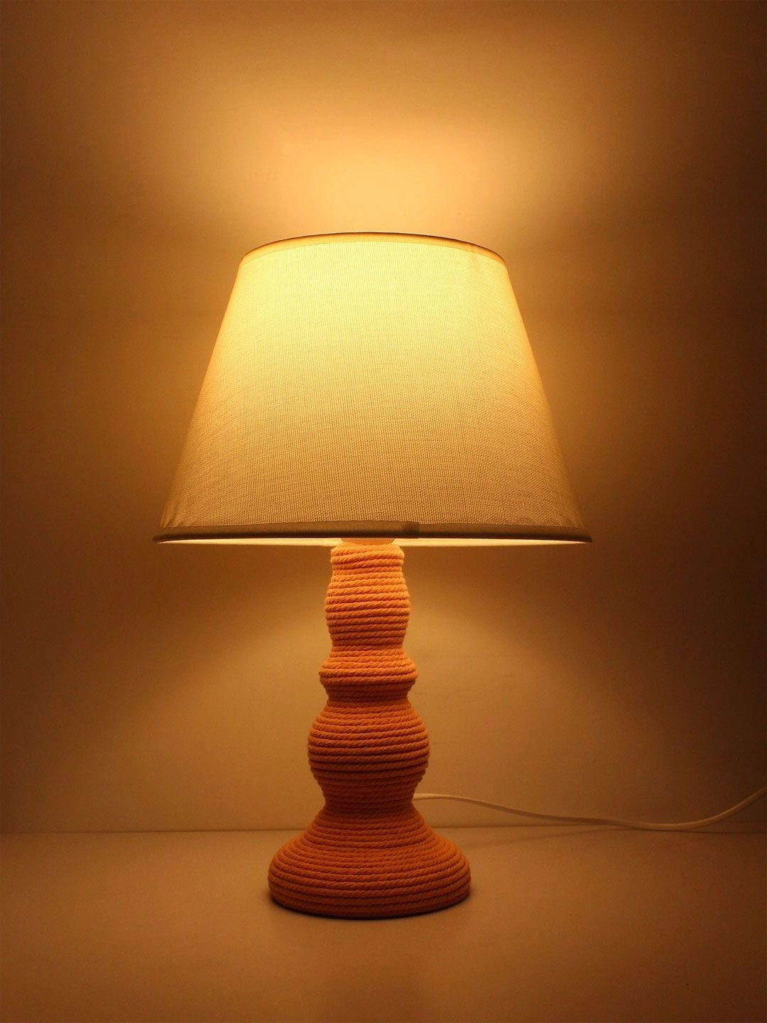 ELARE Pink Textured Ceramic Contemporary Frusturical Shaped Table Lamp with Bulb-image-45