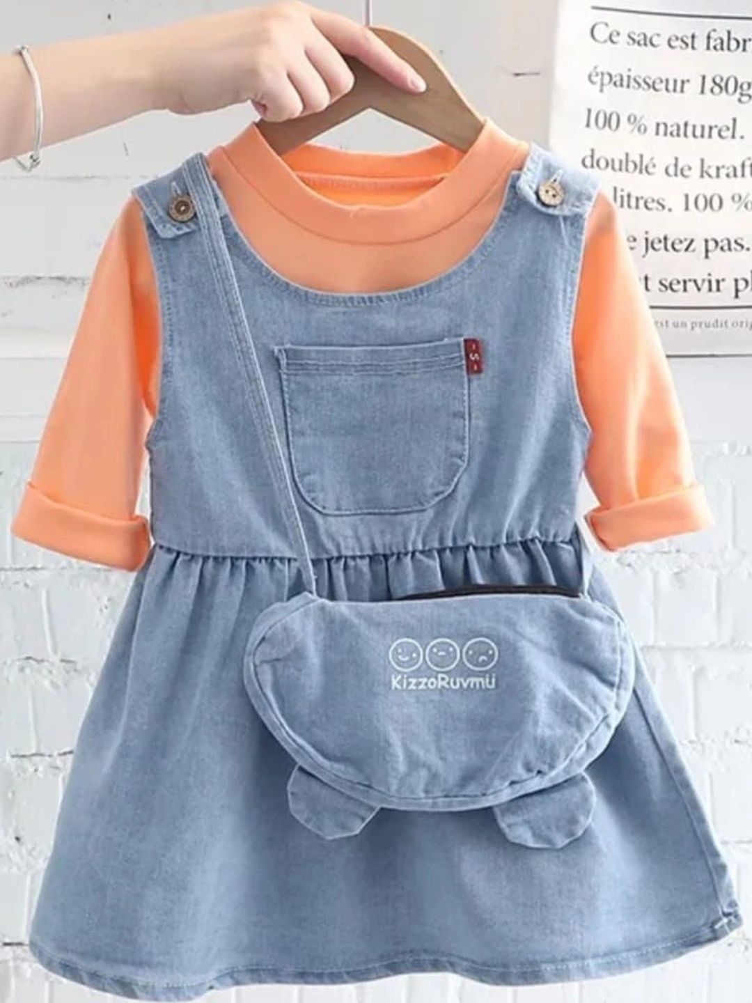 I NAINA DRESSES Ruffled Denim Pinafore Dress-image-3