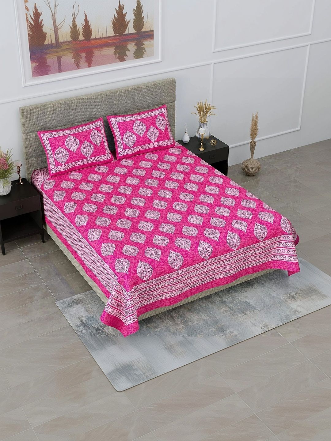 JR CLUB Pink & White Floral Bedsheet with 2 Pillow Covers-image-29