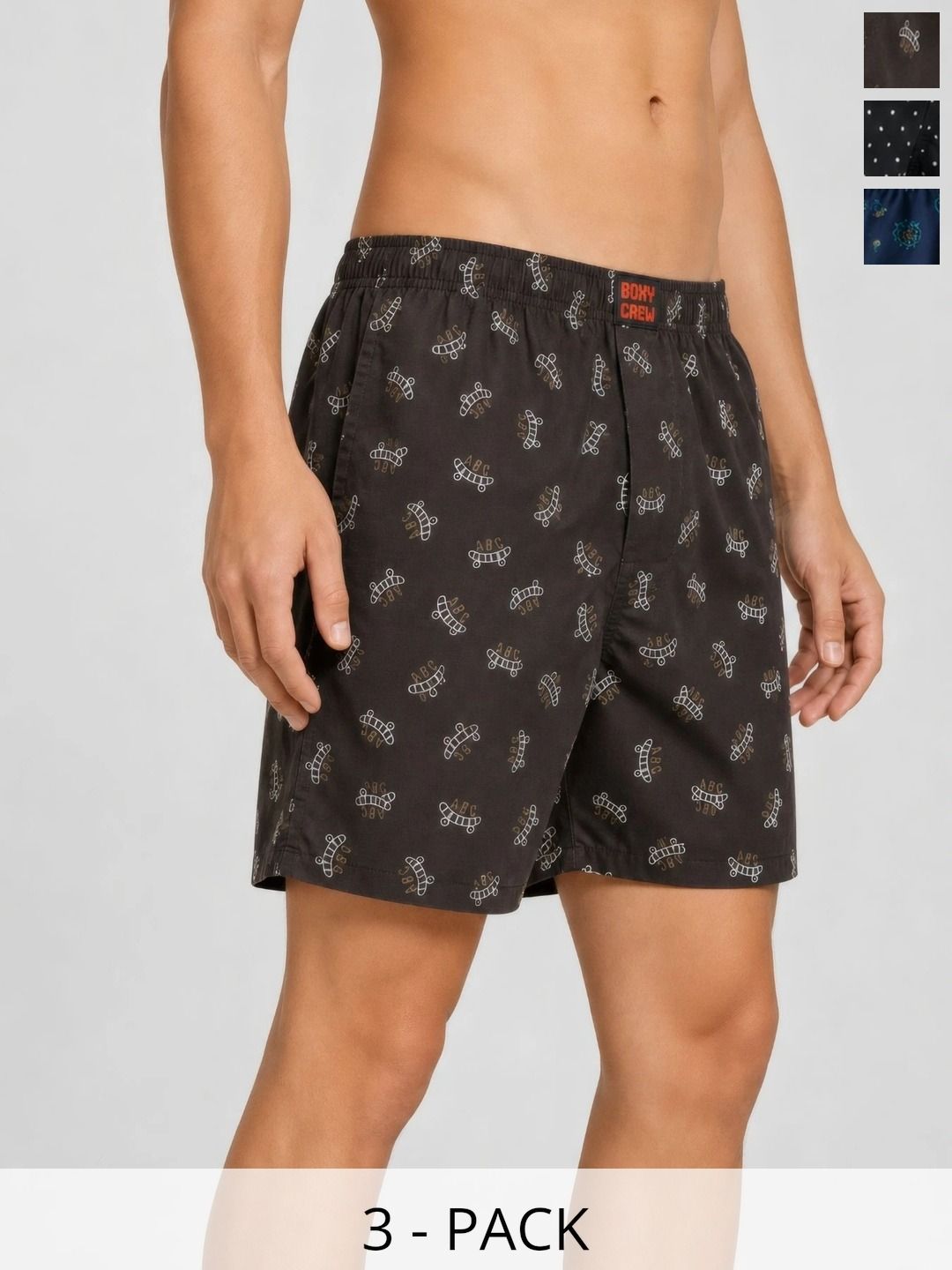 Boxy Crew Pack Of 3 Printed Pure Cotton Mid Rise Boxers-picture-45