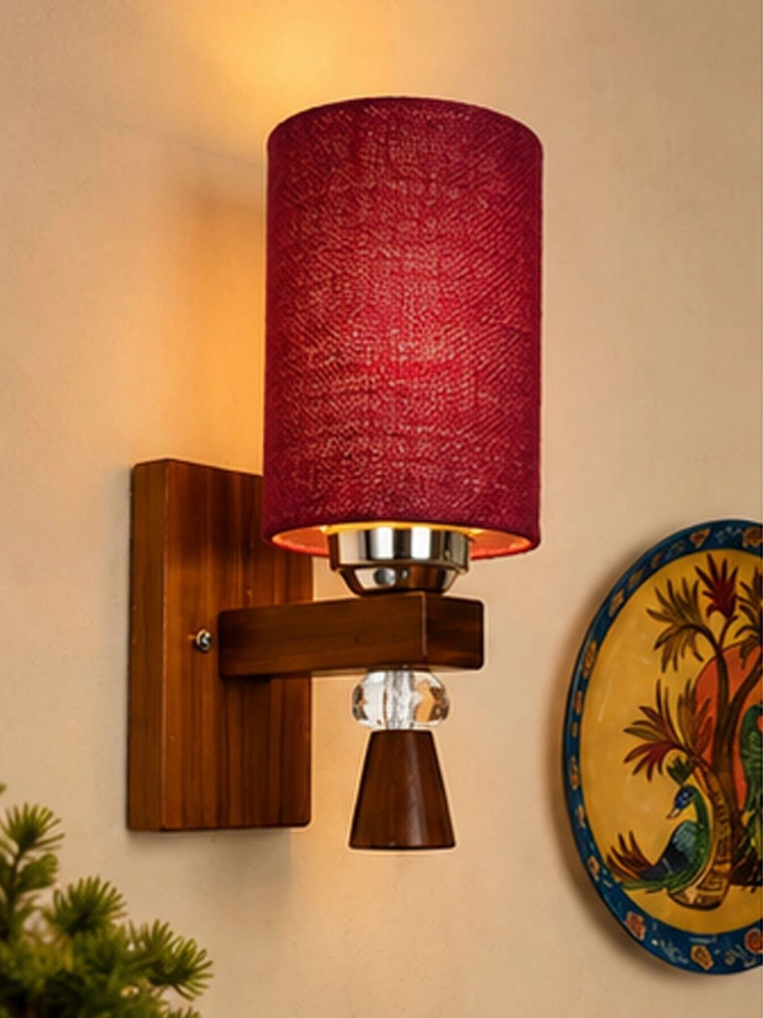 Myntra Elegant Homes Maroon Textured Wood Cylinder Shaped Wall Lamp-picture-27