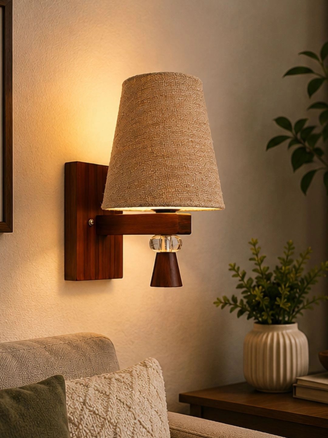 Myntra Elegant Homes Beige Textured Wood Frustum Shaped Wall Lamp-picture-31