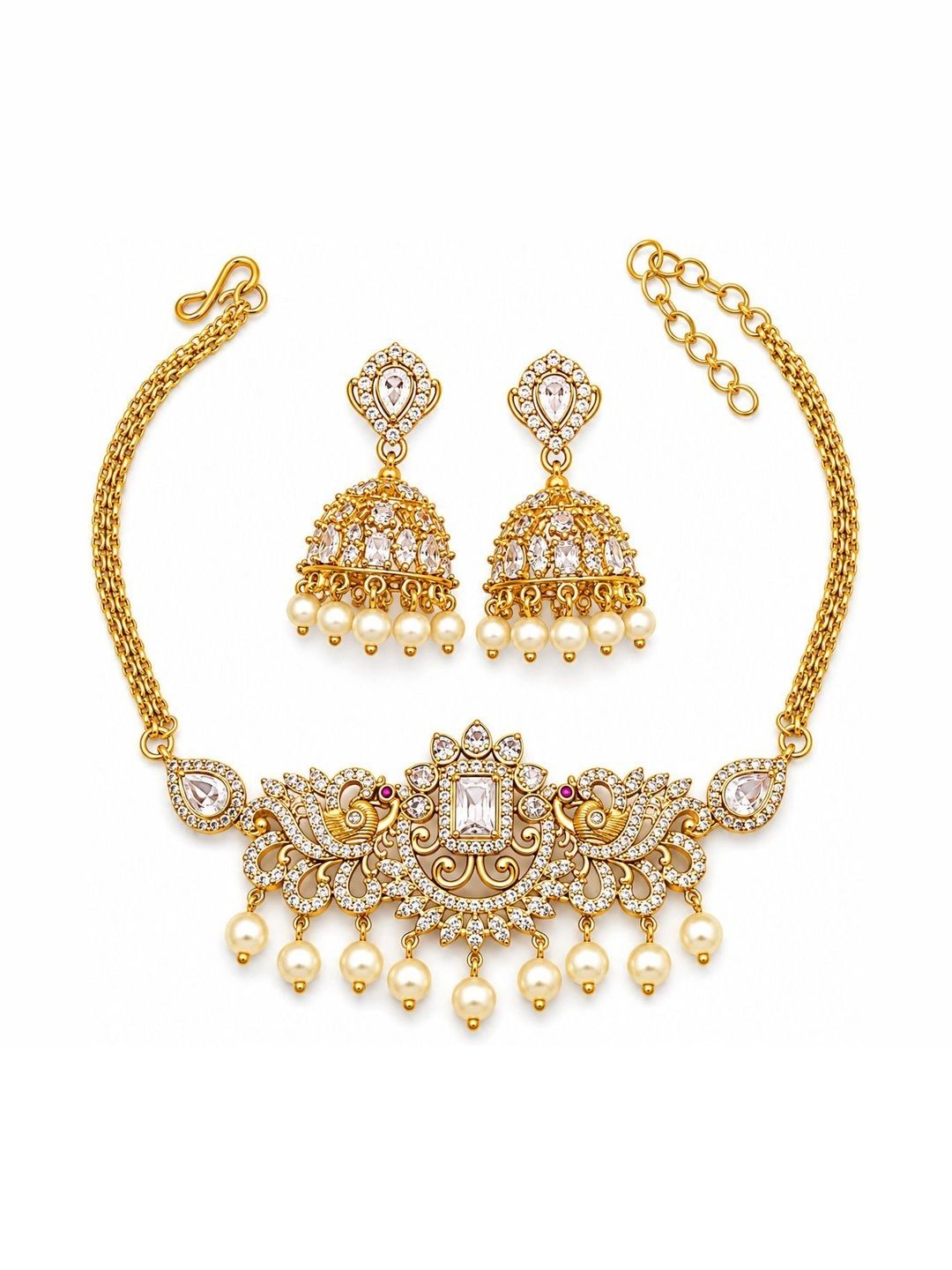 Elvixaa Gold-Plated Antique American Diamond Necklace and Earrings-picture-15