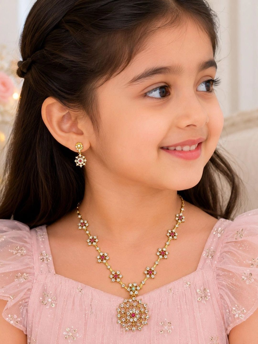 Elvixaa Gold-Plated American Diamond Necklace and Earrings-picture-48
