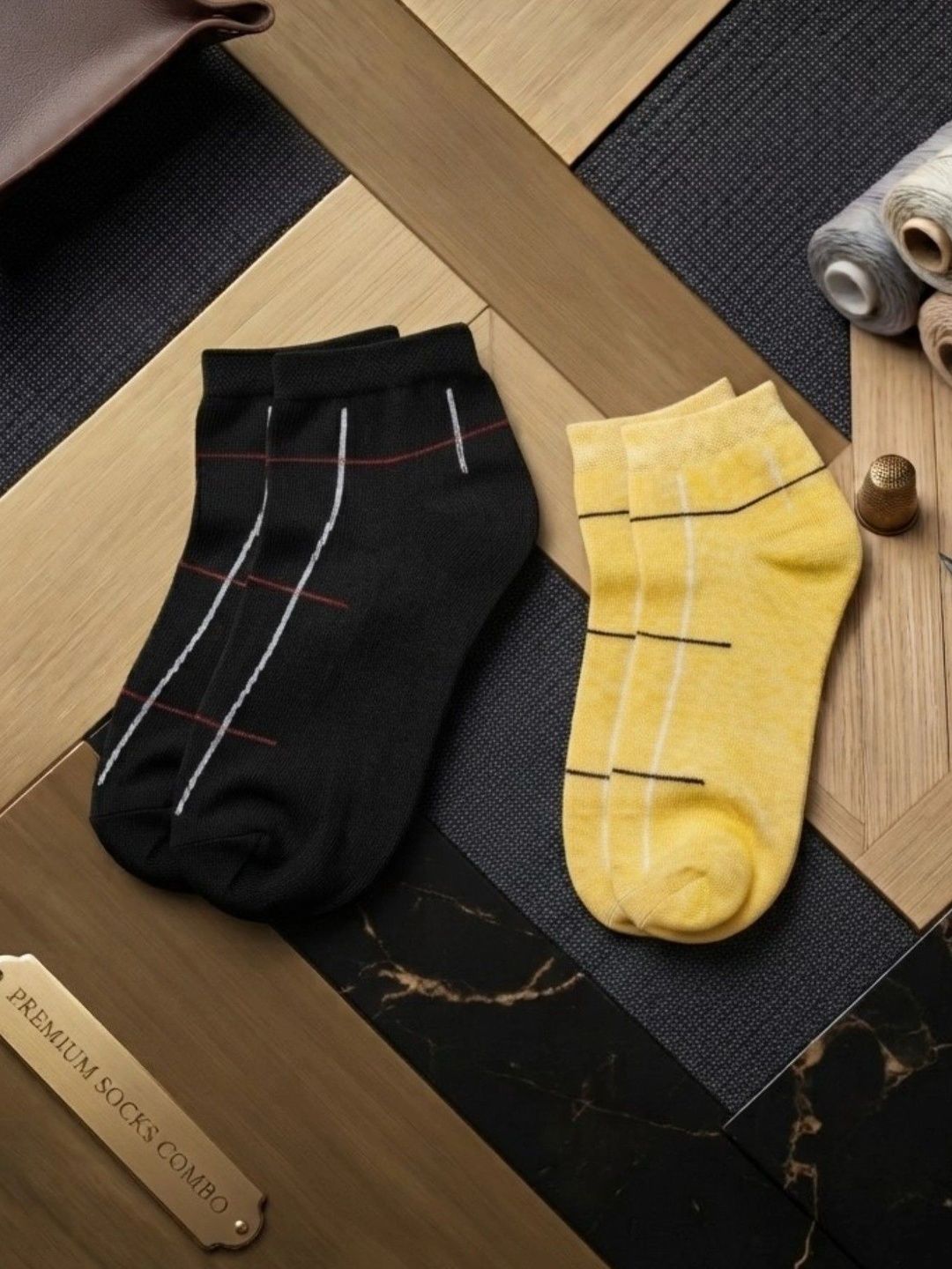 pell-mell Men Pack of 2 Cotton Assorted Patterned Ankle Length Socks-picture-26