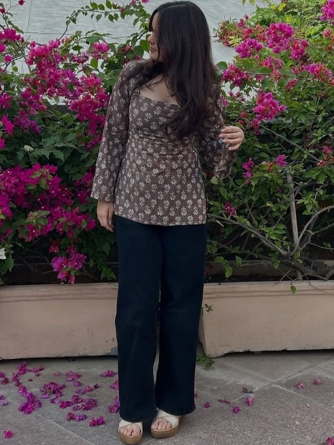 Sangria Floral Printed Square Neck Flared Sleeves Kurti-picture-46
