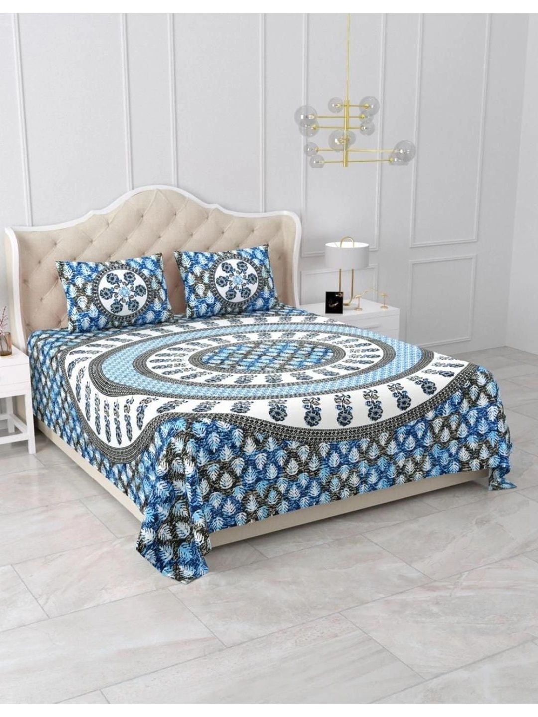 Qfab Blue King Bedsheet with 2 Pillow Covers-image-49