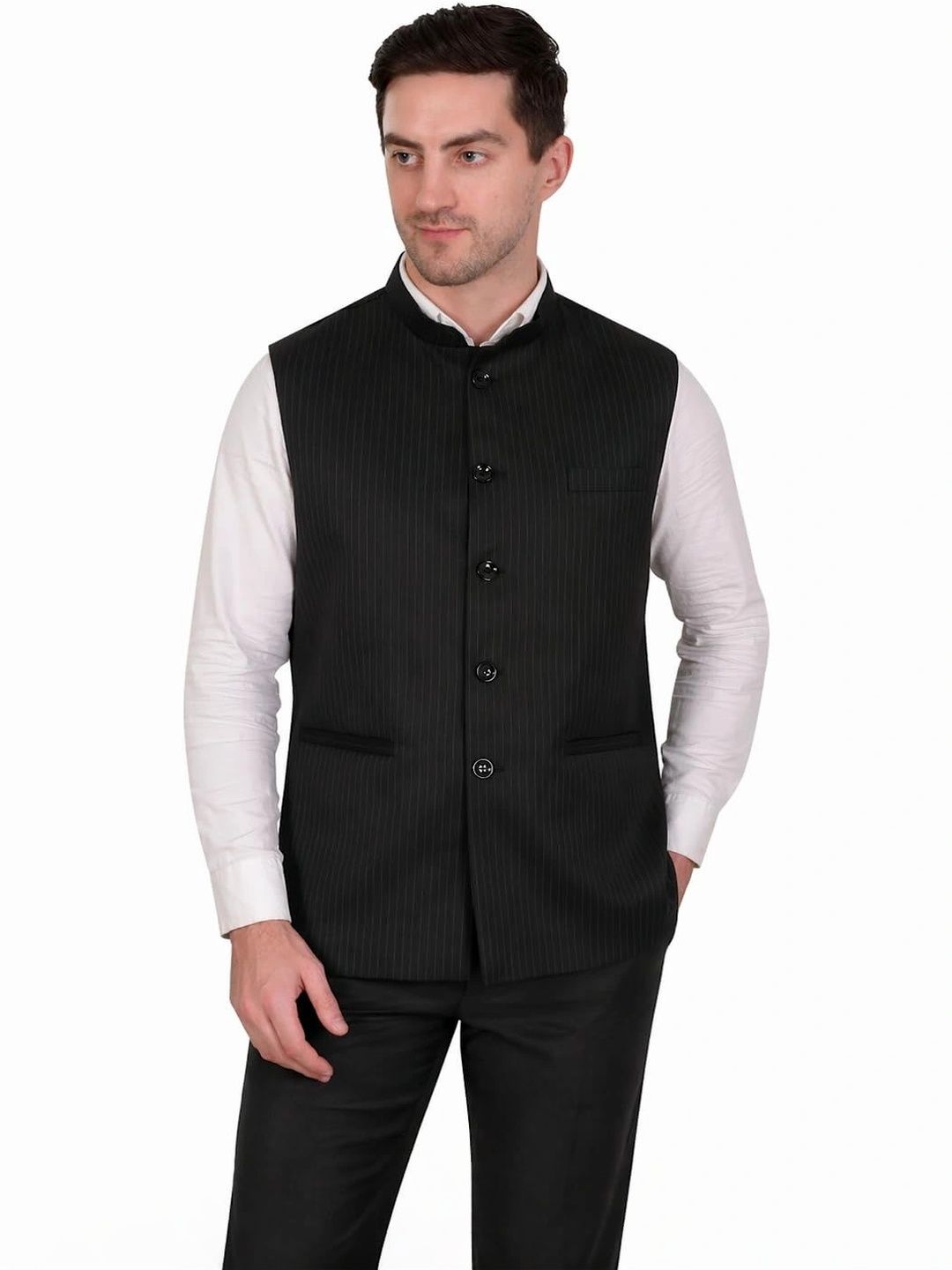 GRACYSHADE Striped Mandarin CollarNehru Jackets-picture-35
