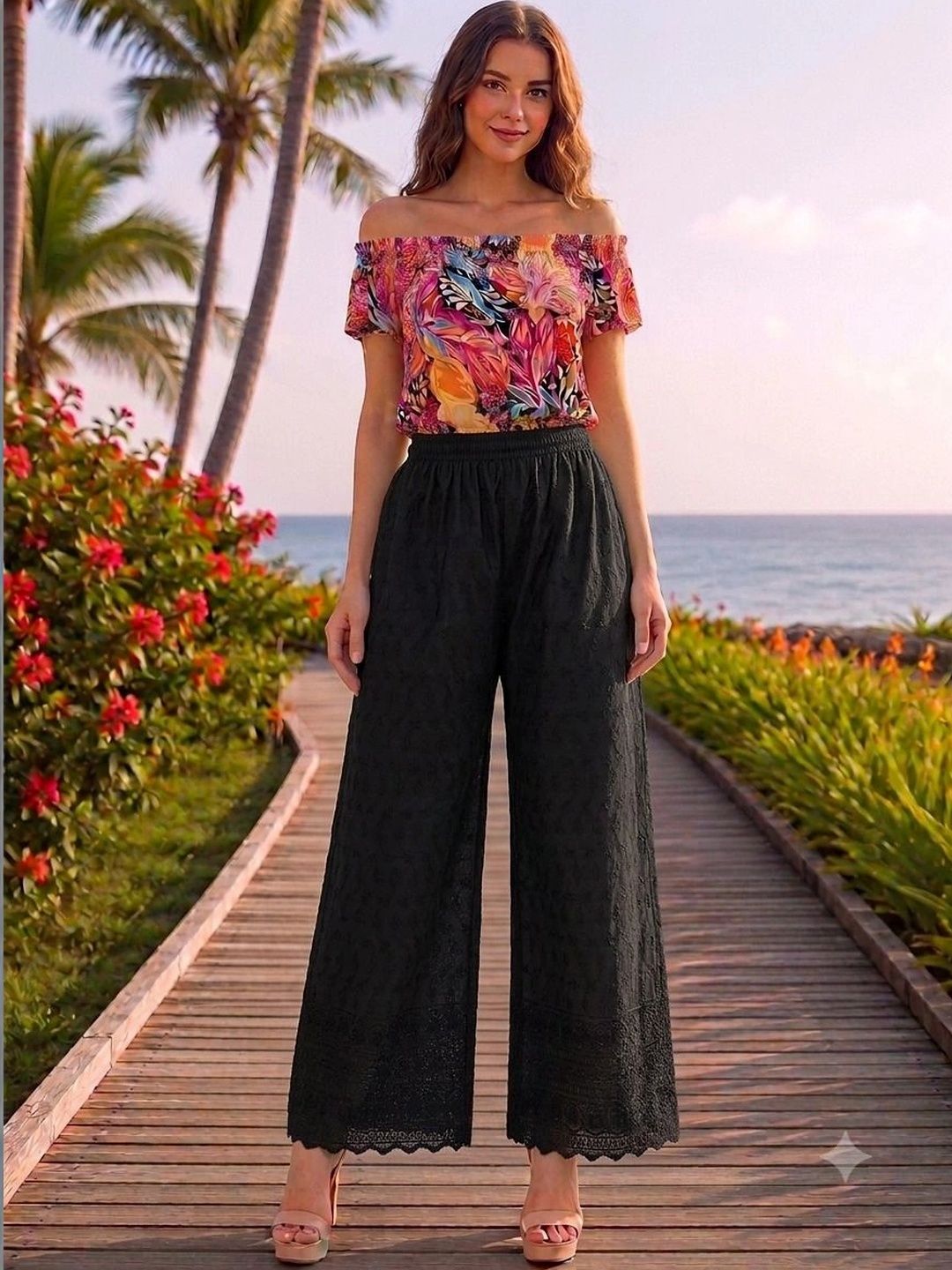 Fashionable Women Embroidered Knitted Palazzos-image-30