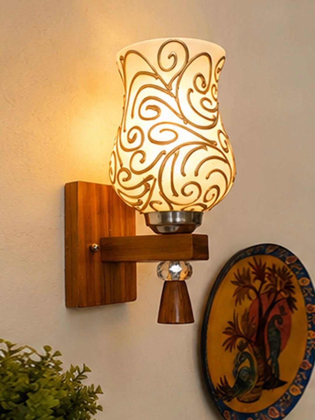 Myntra Elegant Homes Multicoloured Printed Wood Traditional Wall Lamp-image-23