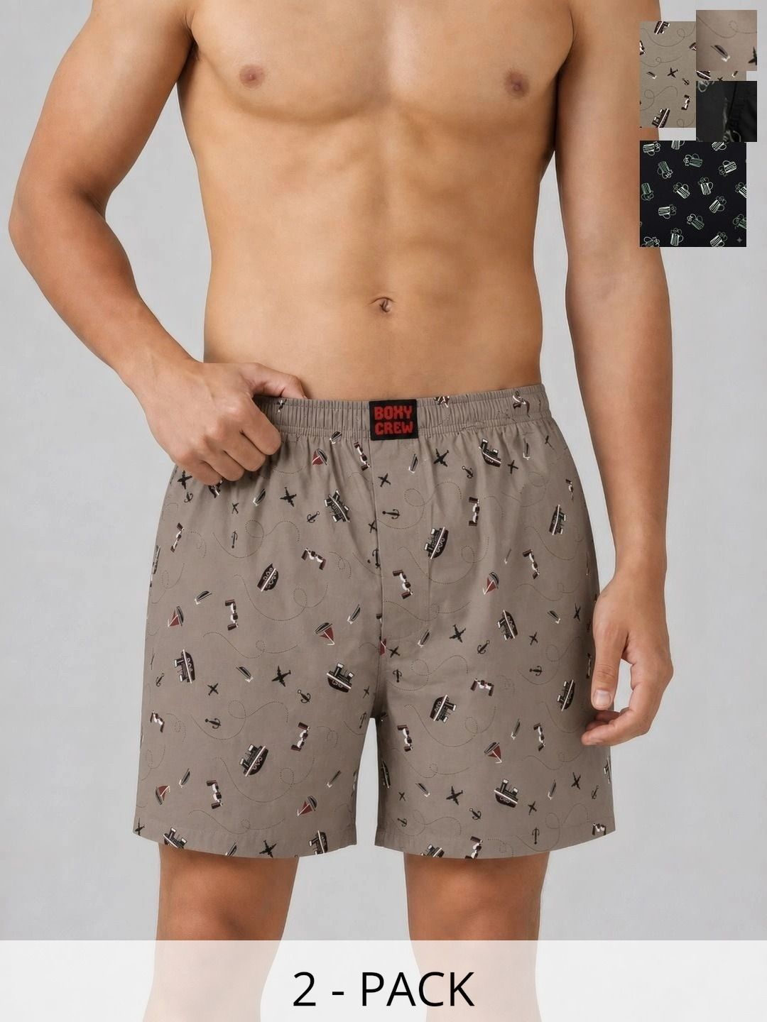 Boxy Crew Men Pack Of 2 Printed Pure Cotton Breathable Boxers-picture-35
