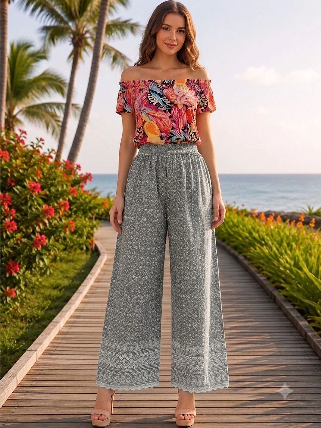 Fashionable Women Printed Knitted Palazzos-image-34