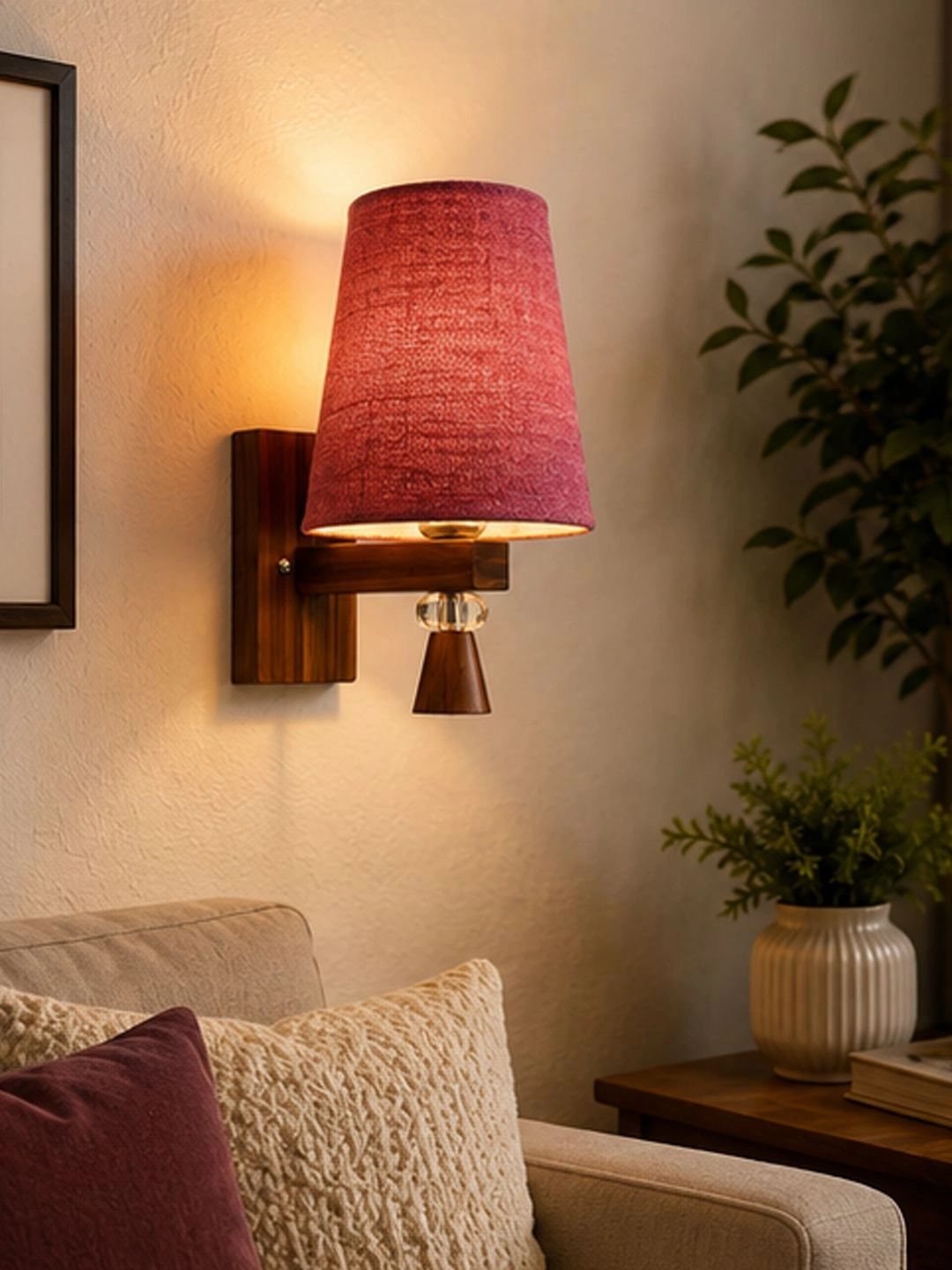 Myntra Elegant Homes Maroon Textured Wood Frustum Shaped Wall Lamp-picture-36
