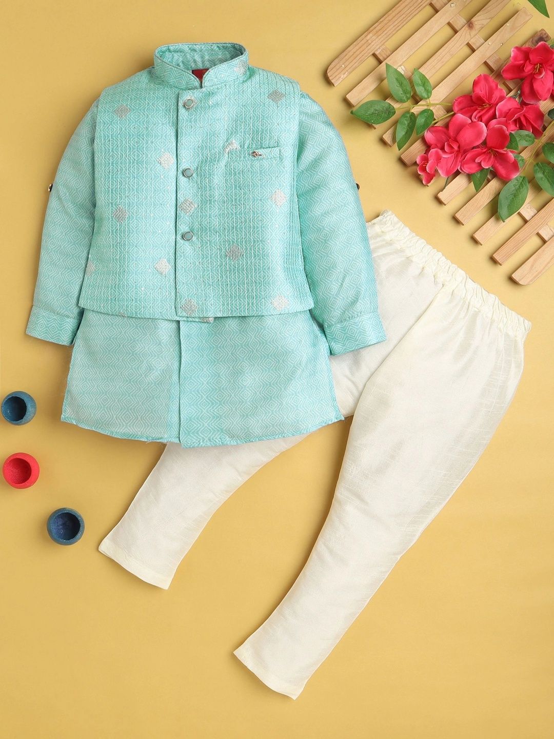 Sparklepop Boys Embroidered Mandarin Collar Sherwani-picture-47