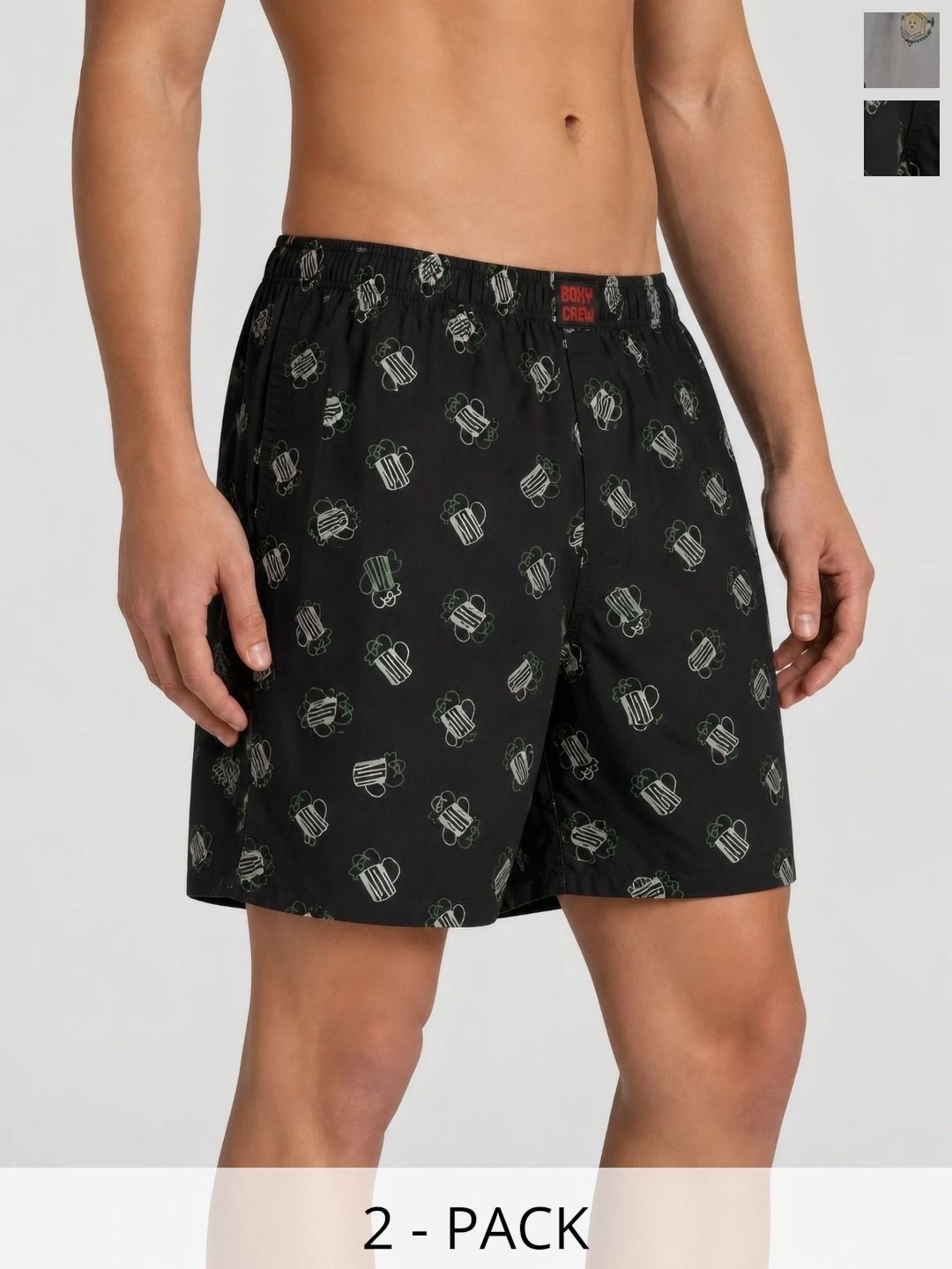 Boxy Crew Men Pack Of 2 Printed Pure Cotton Mid Rise Boxers-picture-31
